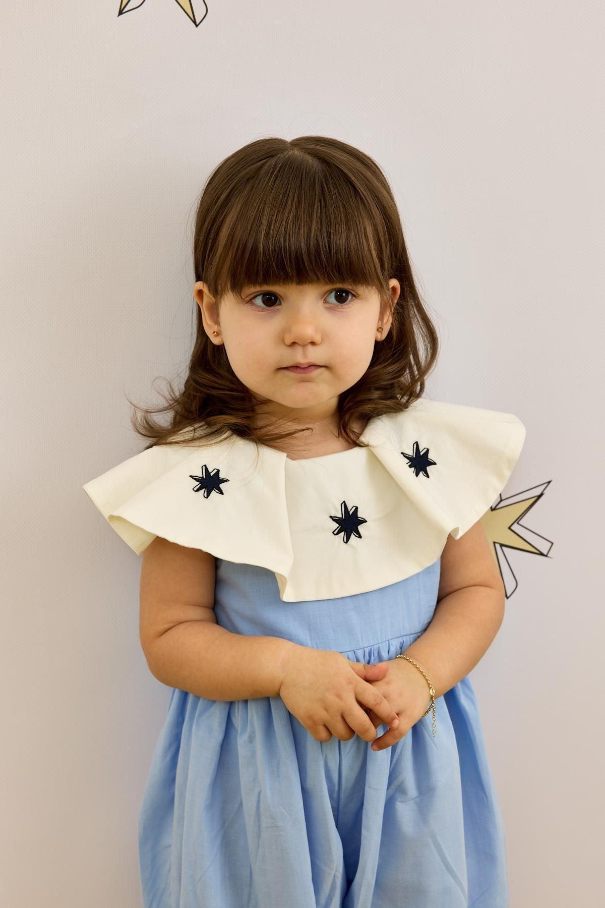 Yakalı Balon Tulum Mavi