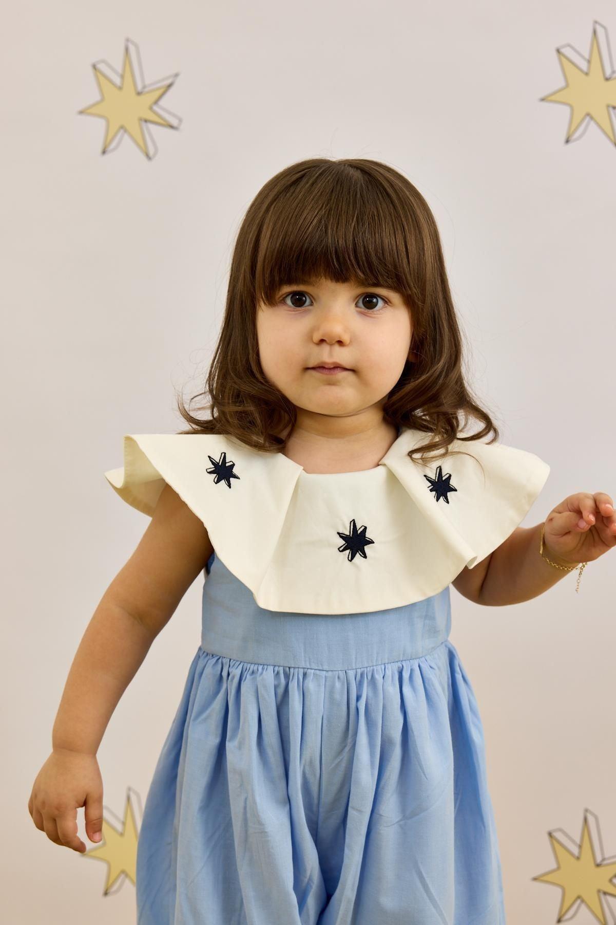 Yakalı Balon Tulum Mavi