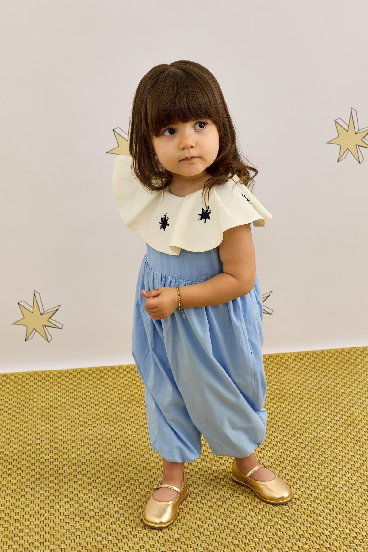 Yakalı Balon Tulum Mavi