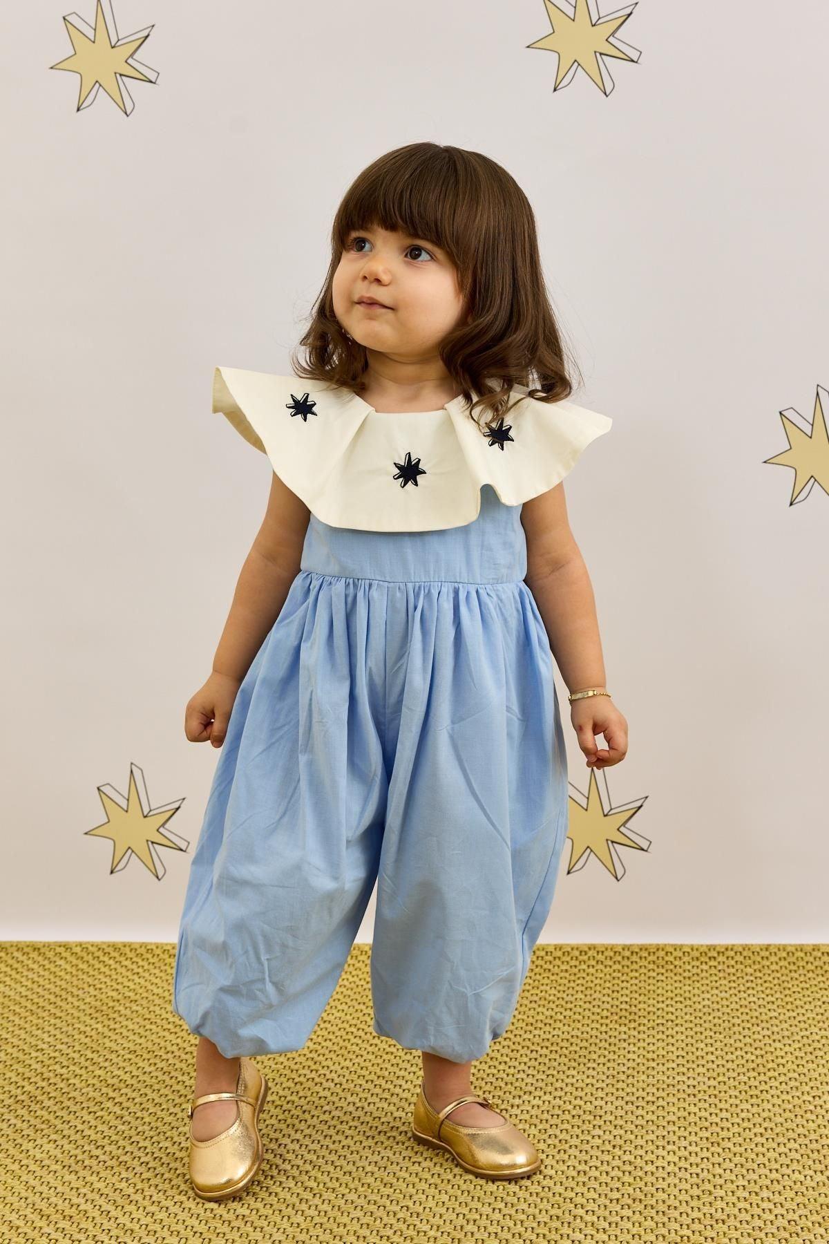 Yakalı Balon Tulum Mavi