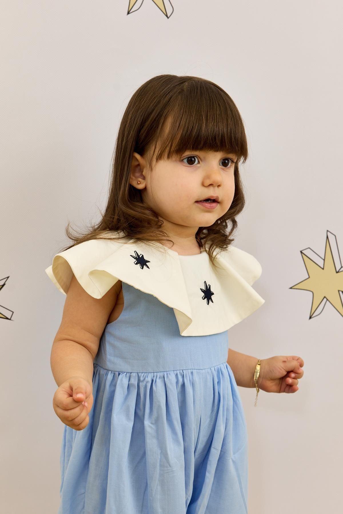 Yakalı Balon Tulum Mavi