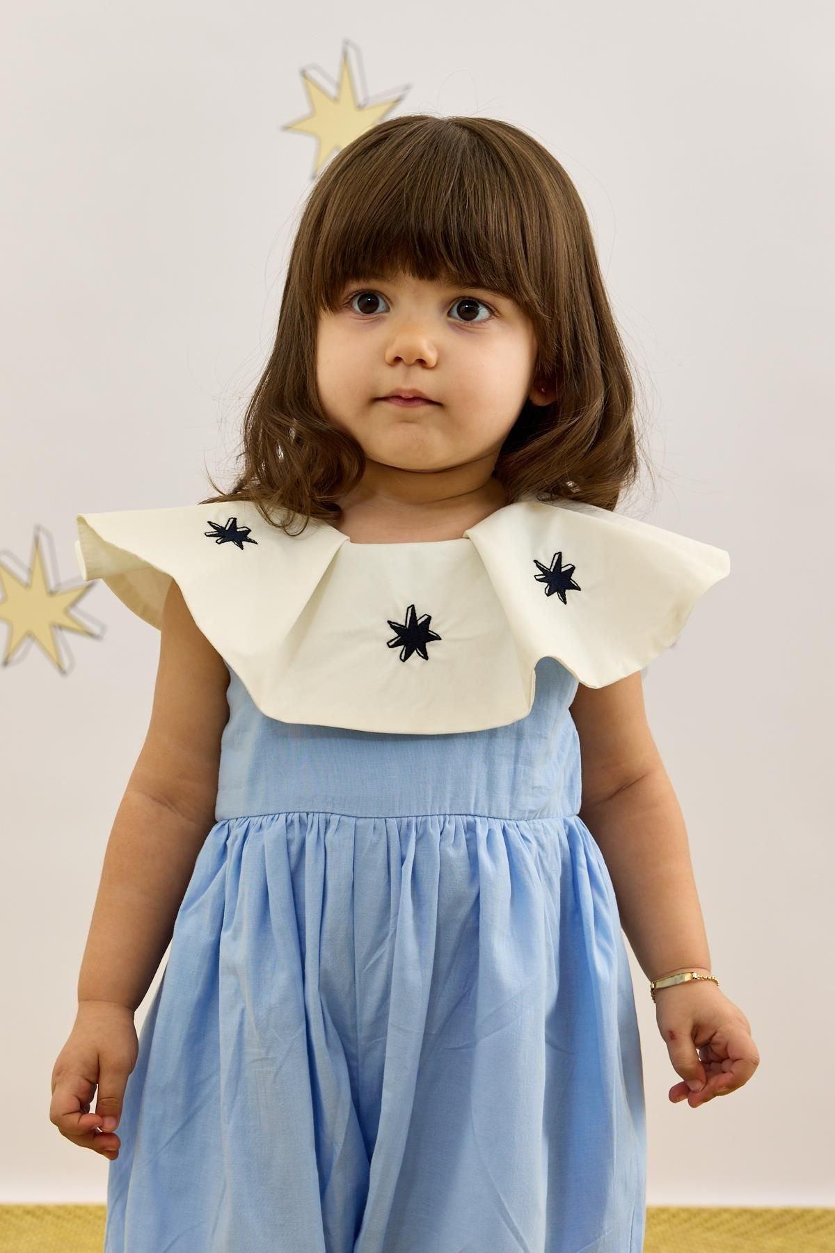 Yakalı Balon Tulum Mavi