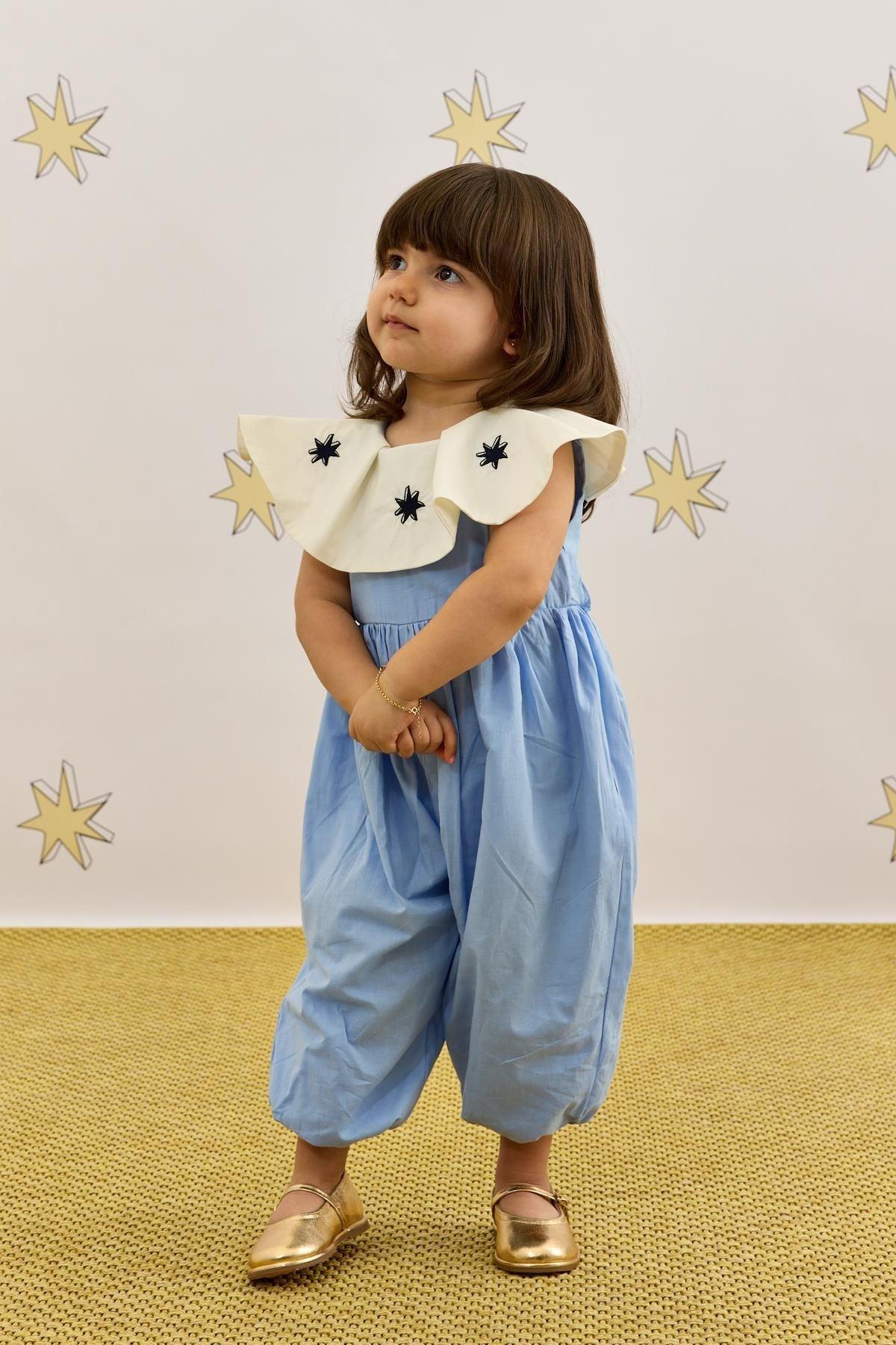 Yakalı Balon Tulum Mavi