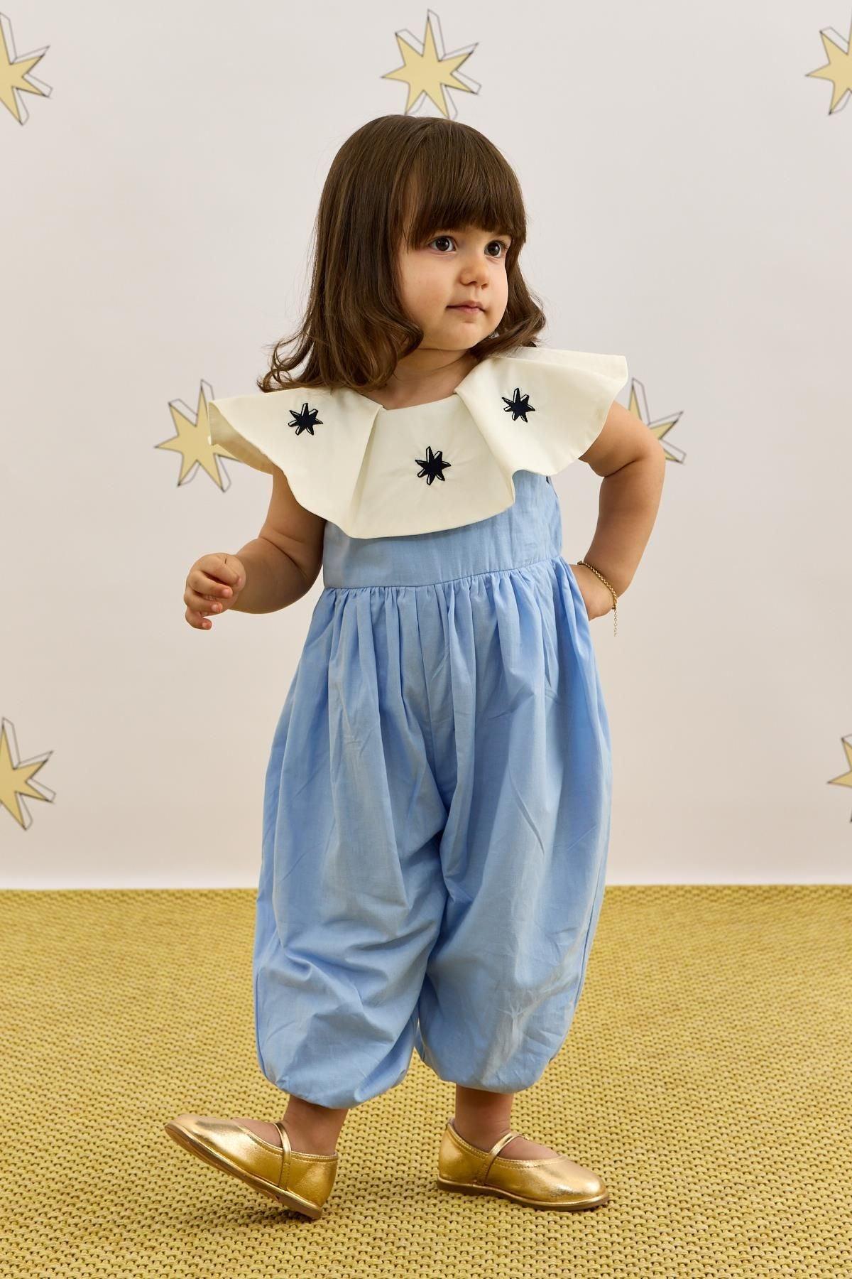 Yakalı Balon Tulum Mavi