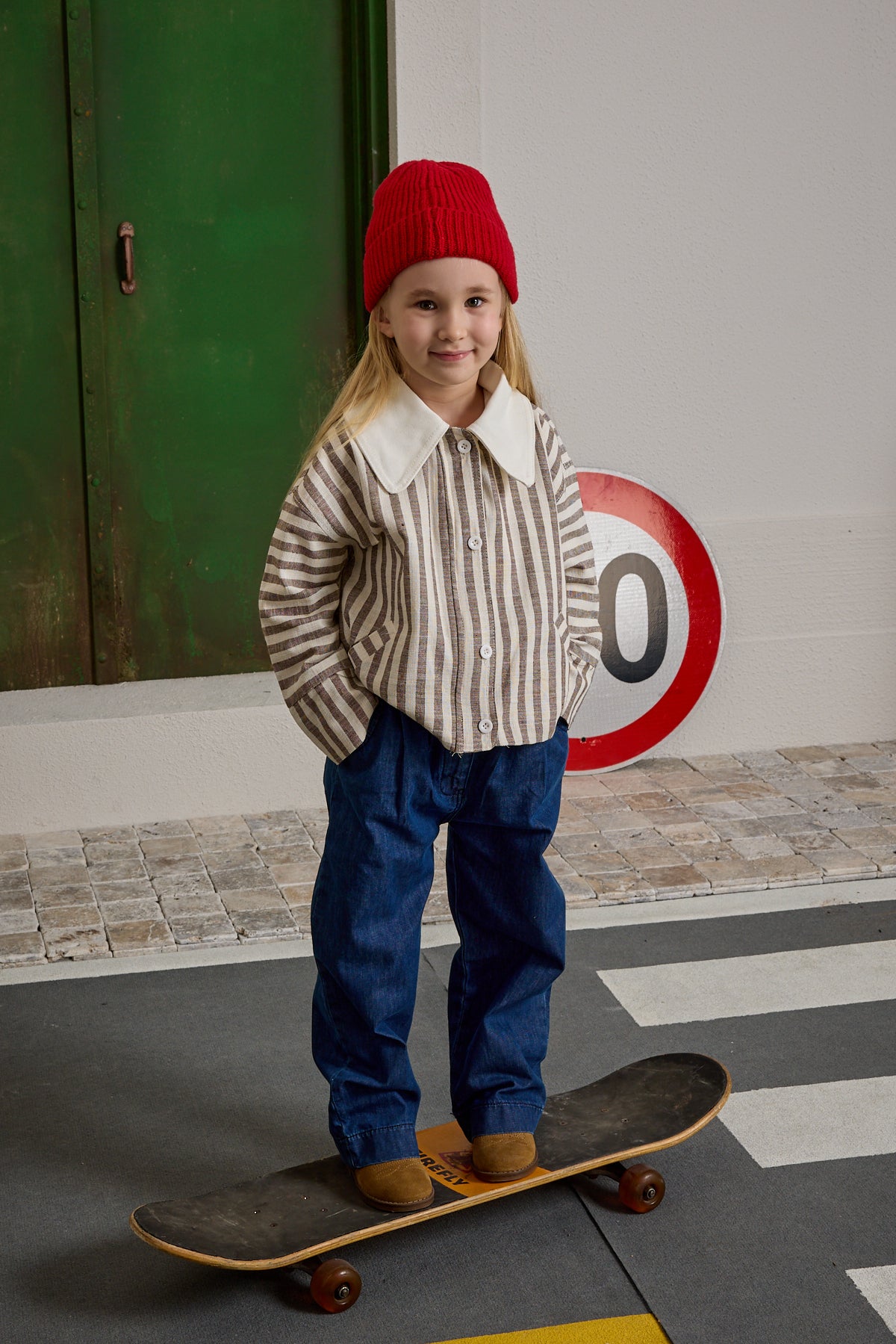 Yakalı Çizgili Ceket Bej