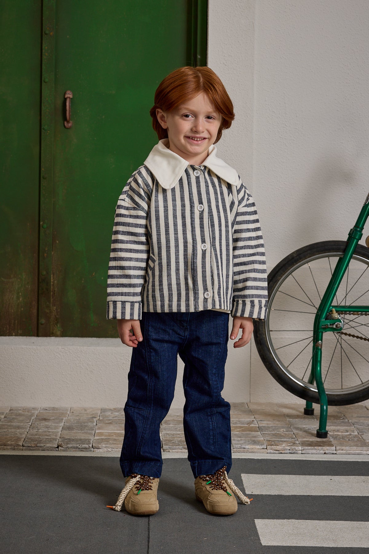 Yakalı Çizgili Ceket Lacivert