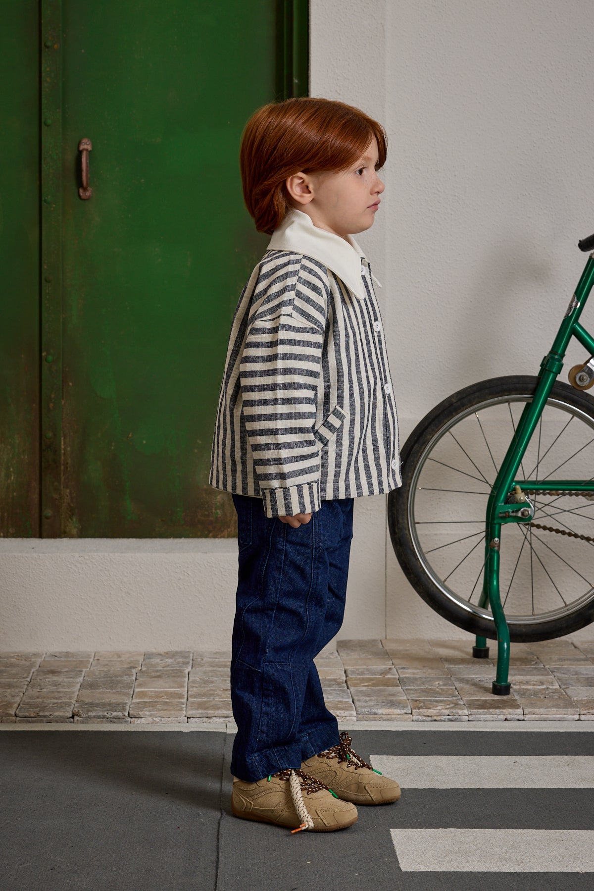 Yakalı Çizgili Ceket Lacivert