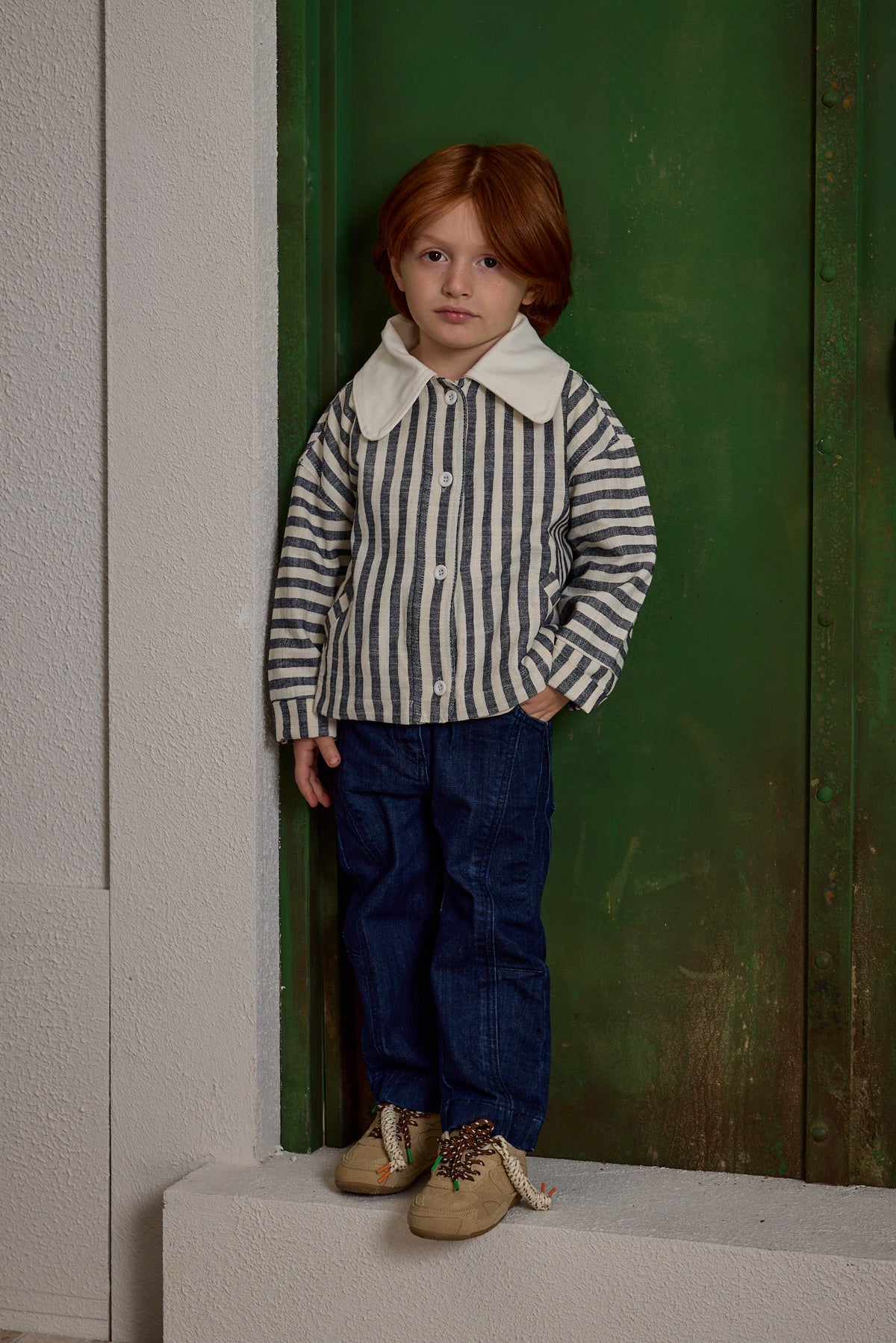 Yakalı Çizgili Ceket Lacivert