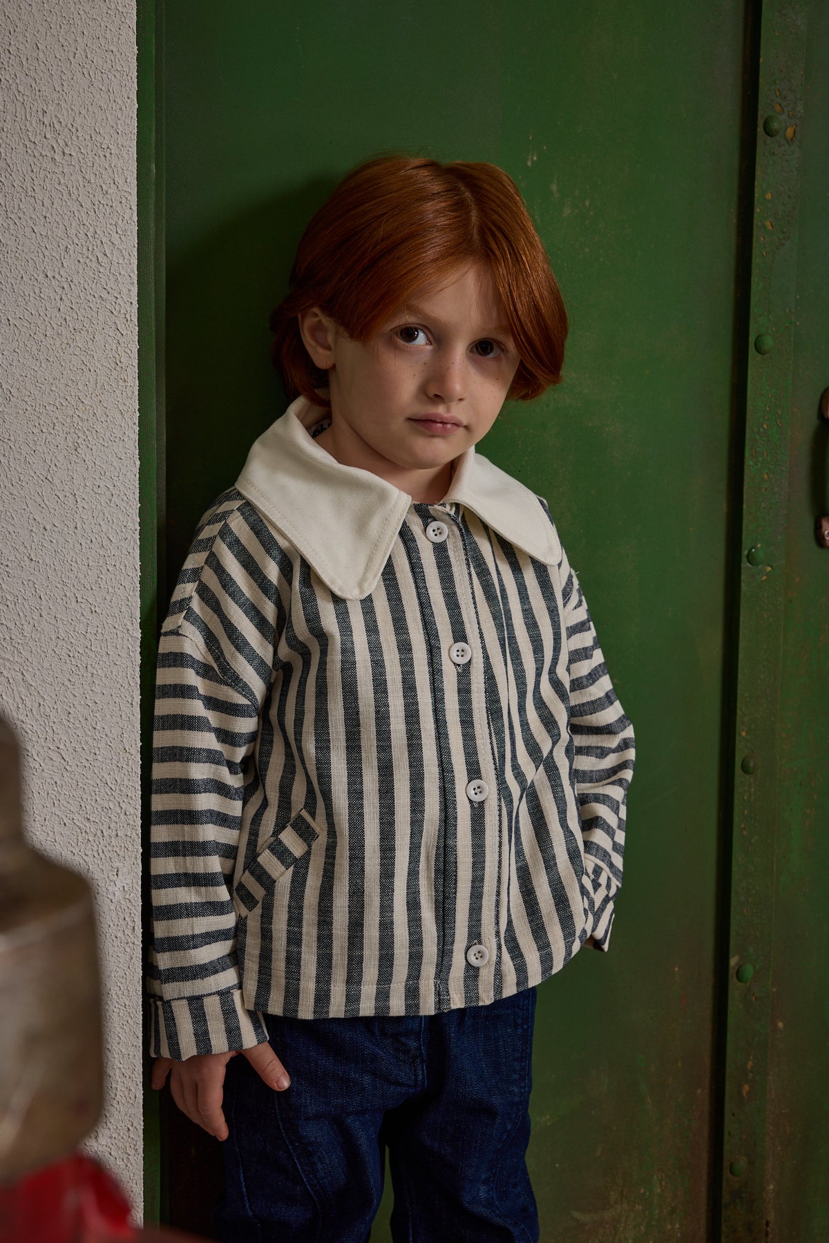 Yakalı Çizgili Ceket Lacivert