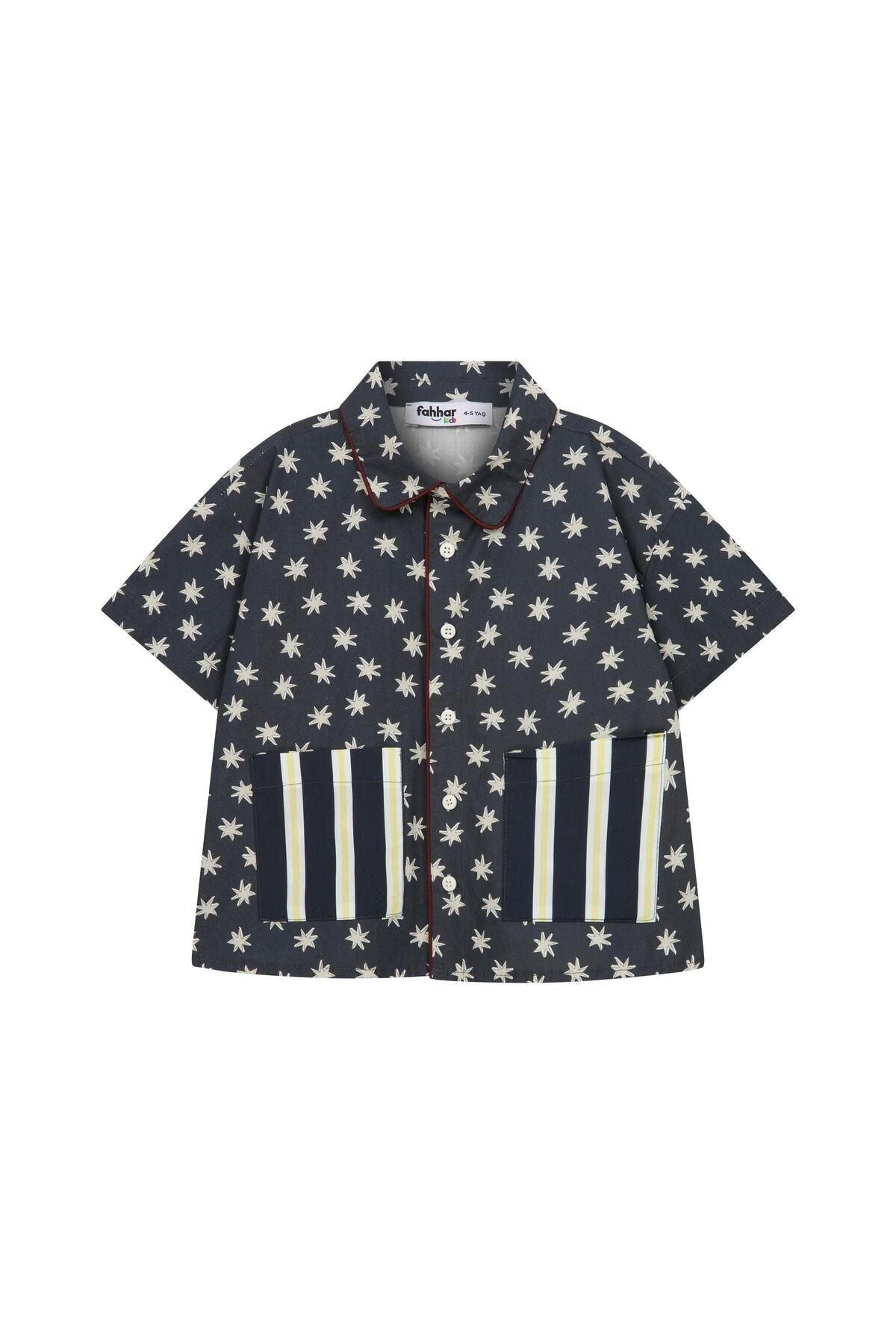 Star Pattern Shirt Shorts Set Navy Blue