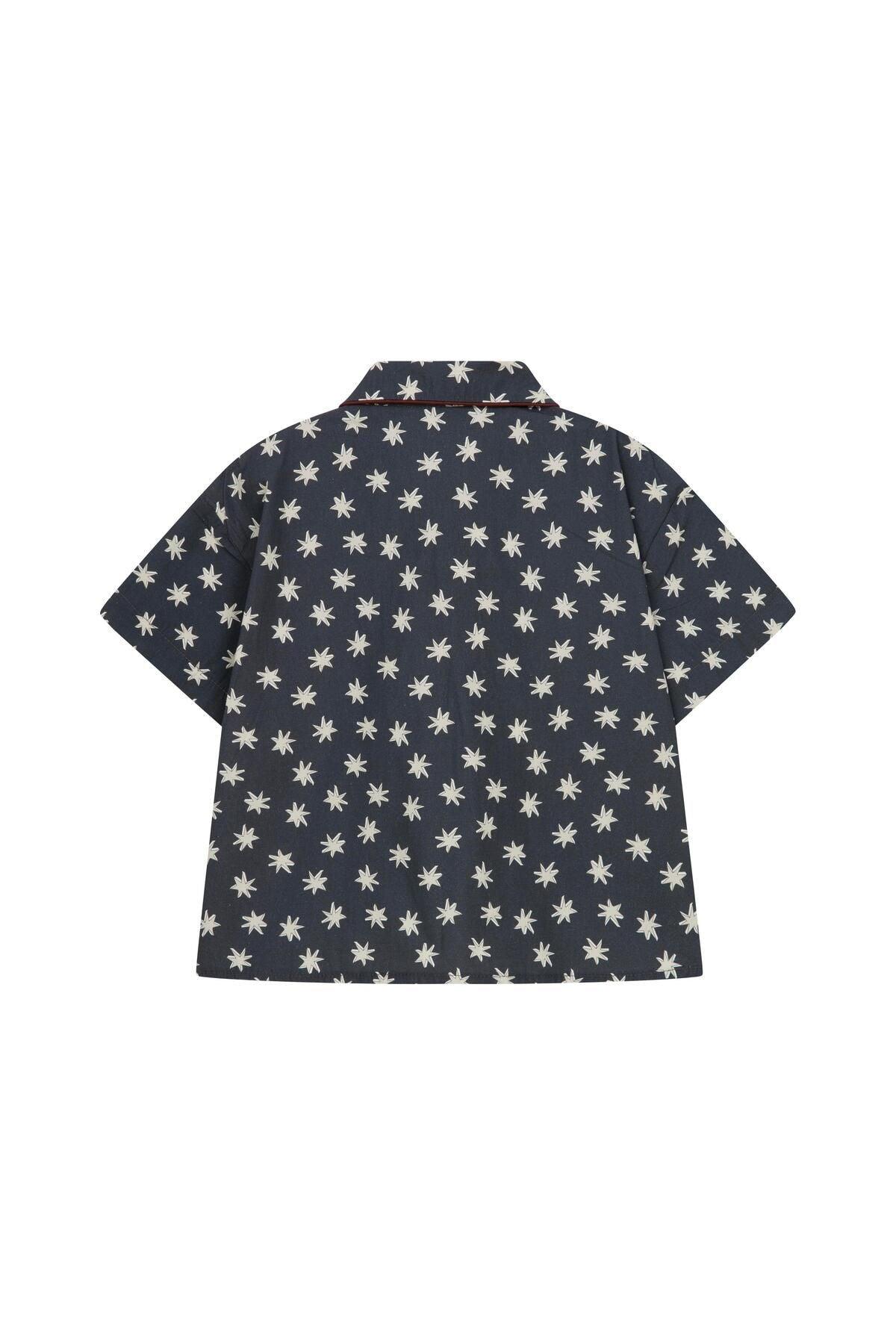 Star Pattern Shirt Shorts Set Navy Blue