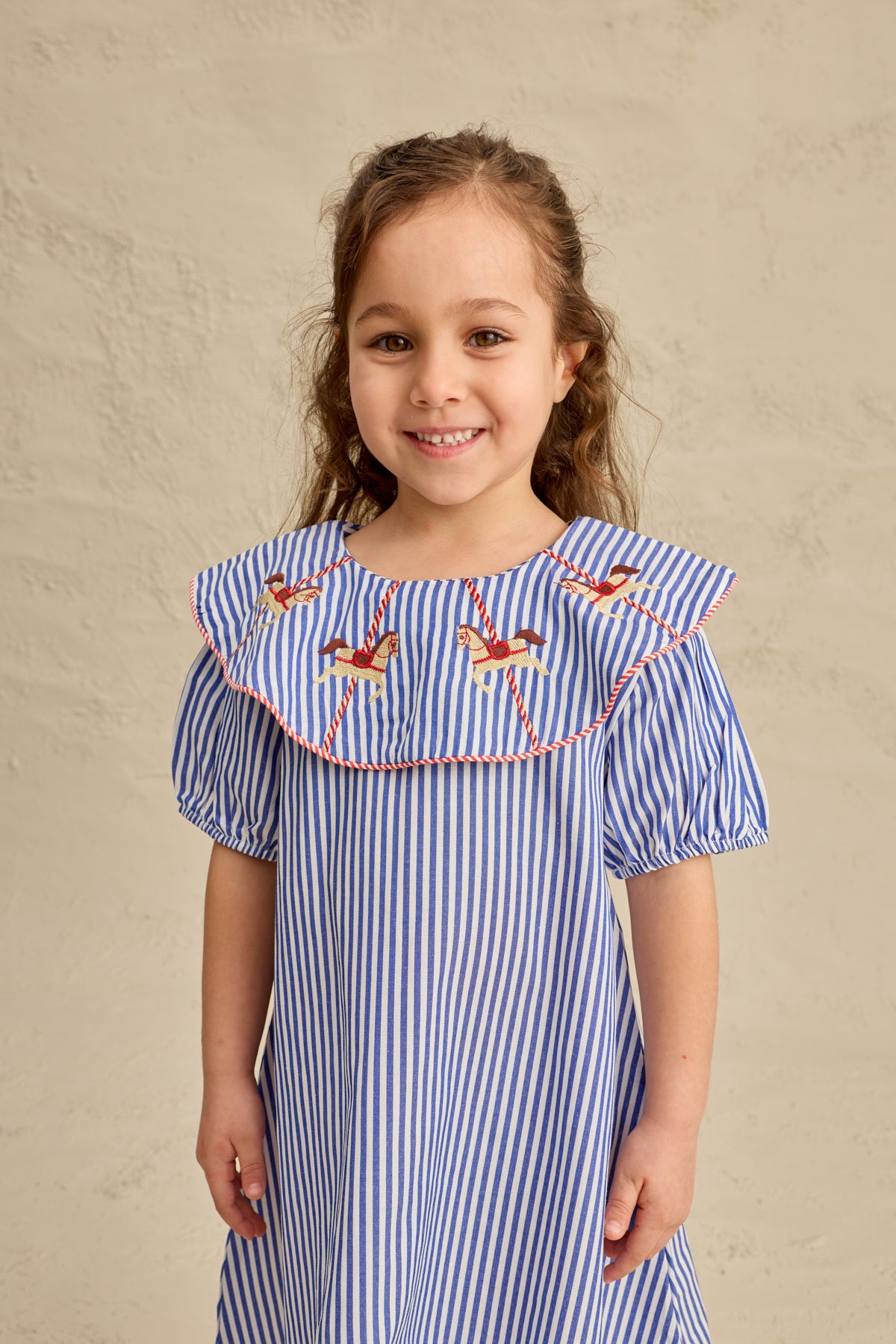 At Nakışlı Elbise Çizgili Mavi