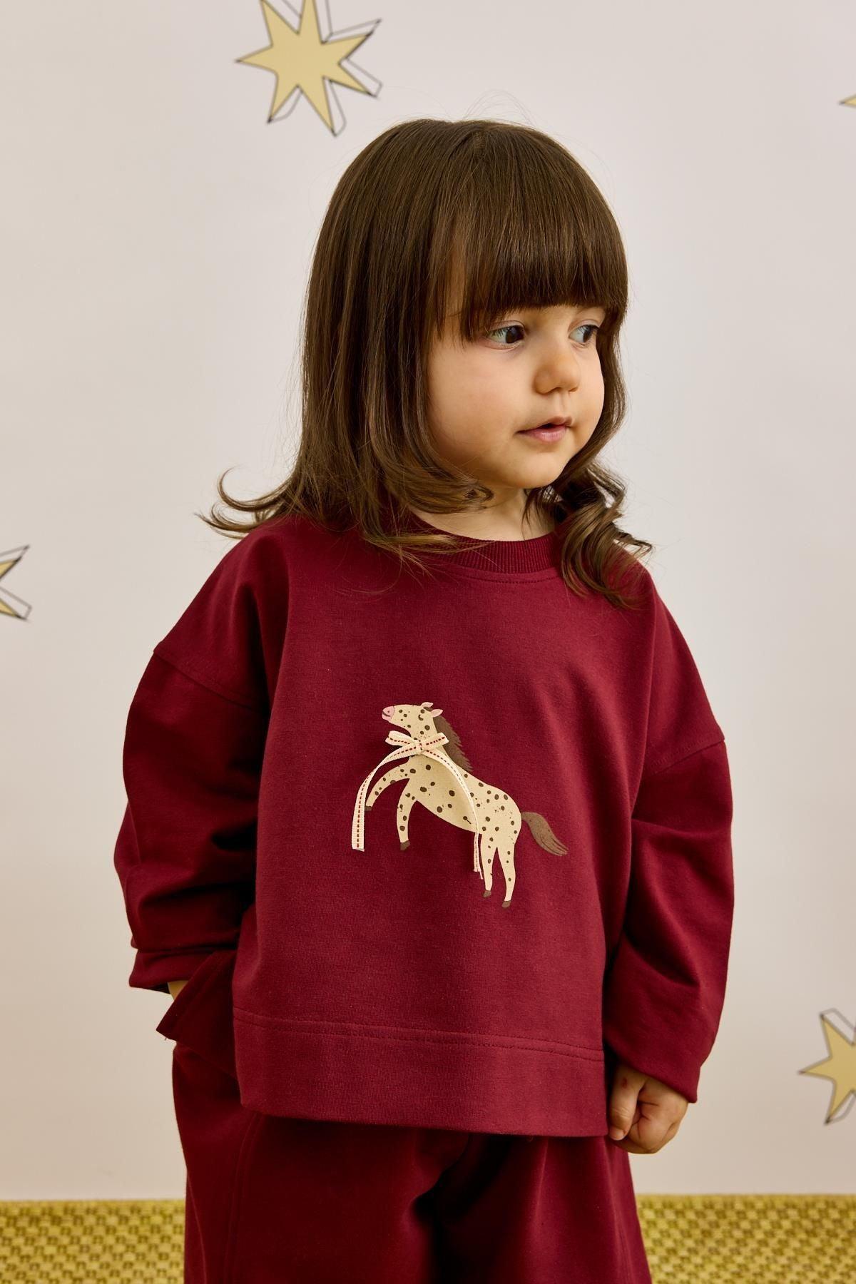 Baskılı Sweatshirt Takım Bordo