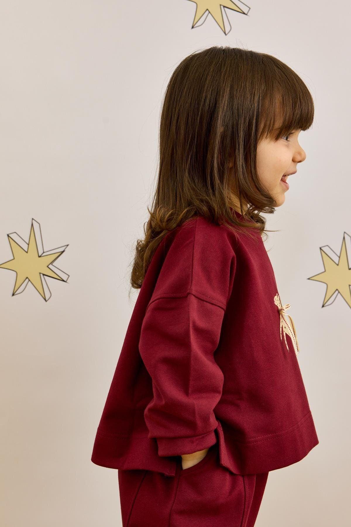 Baskılı Sweatshirt Takım Bordo