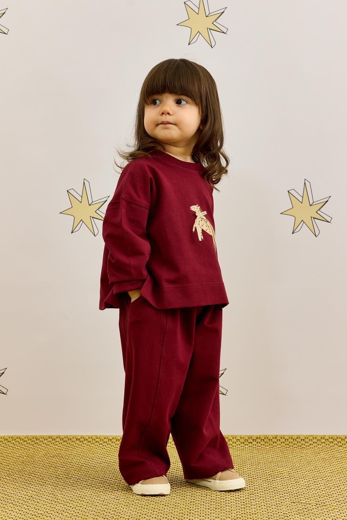 Baskılı Sweatshirt Takım Bordo