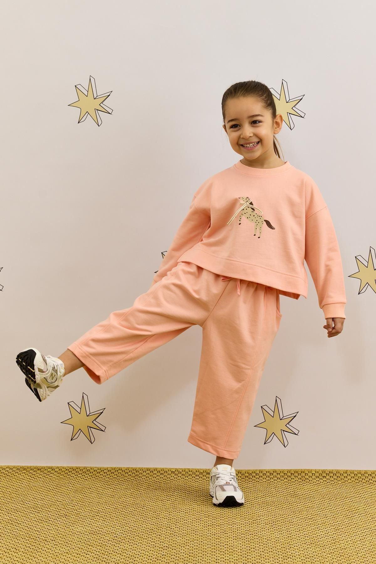 Baskılı Sweatshirt Takım Pembe