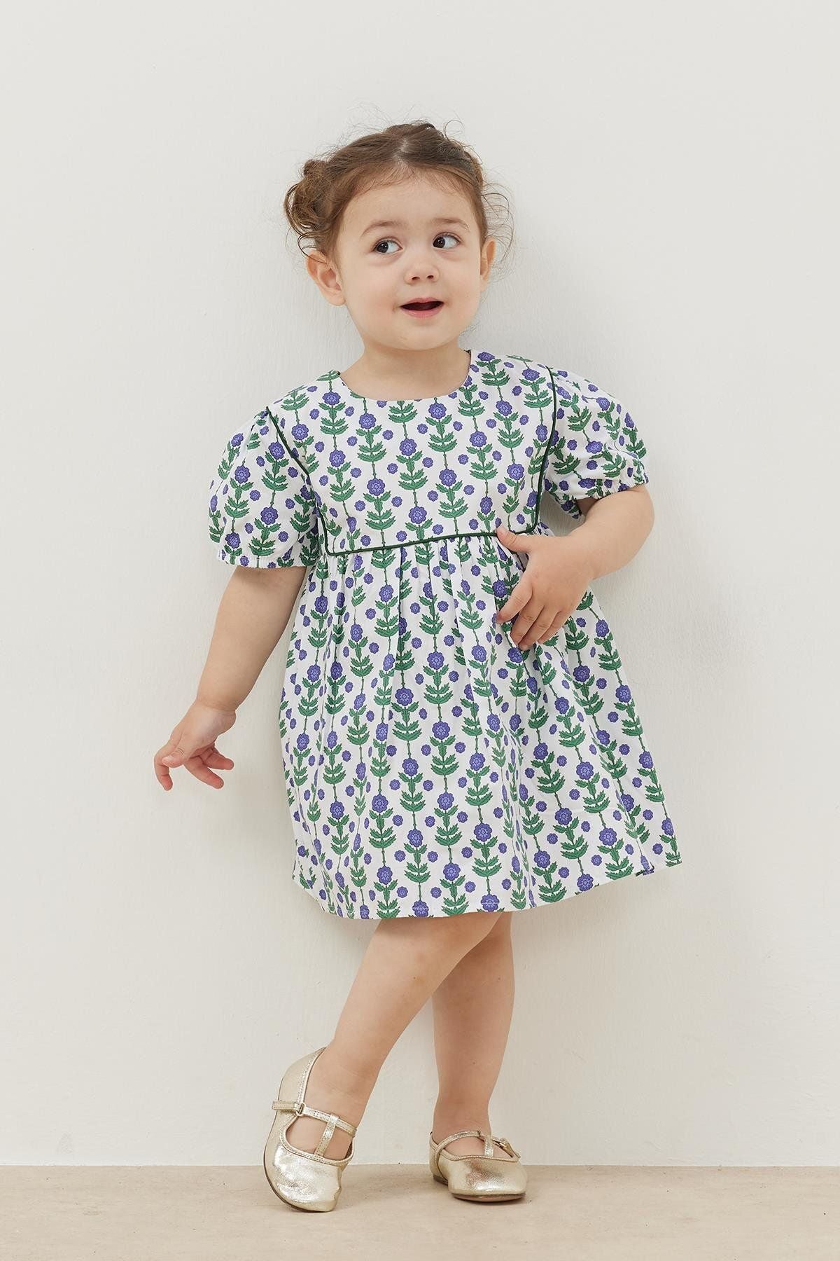 Biyeli Elbise Mavi Çiçekli