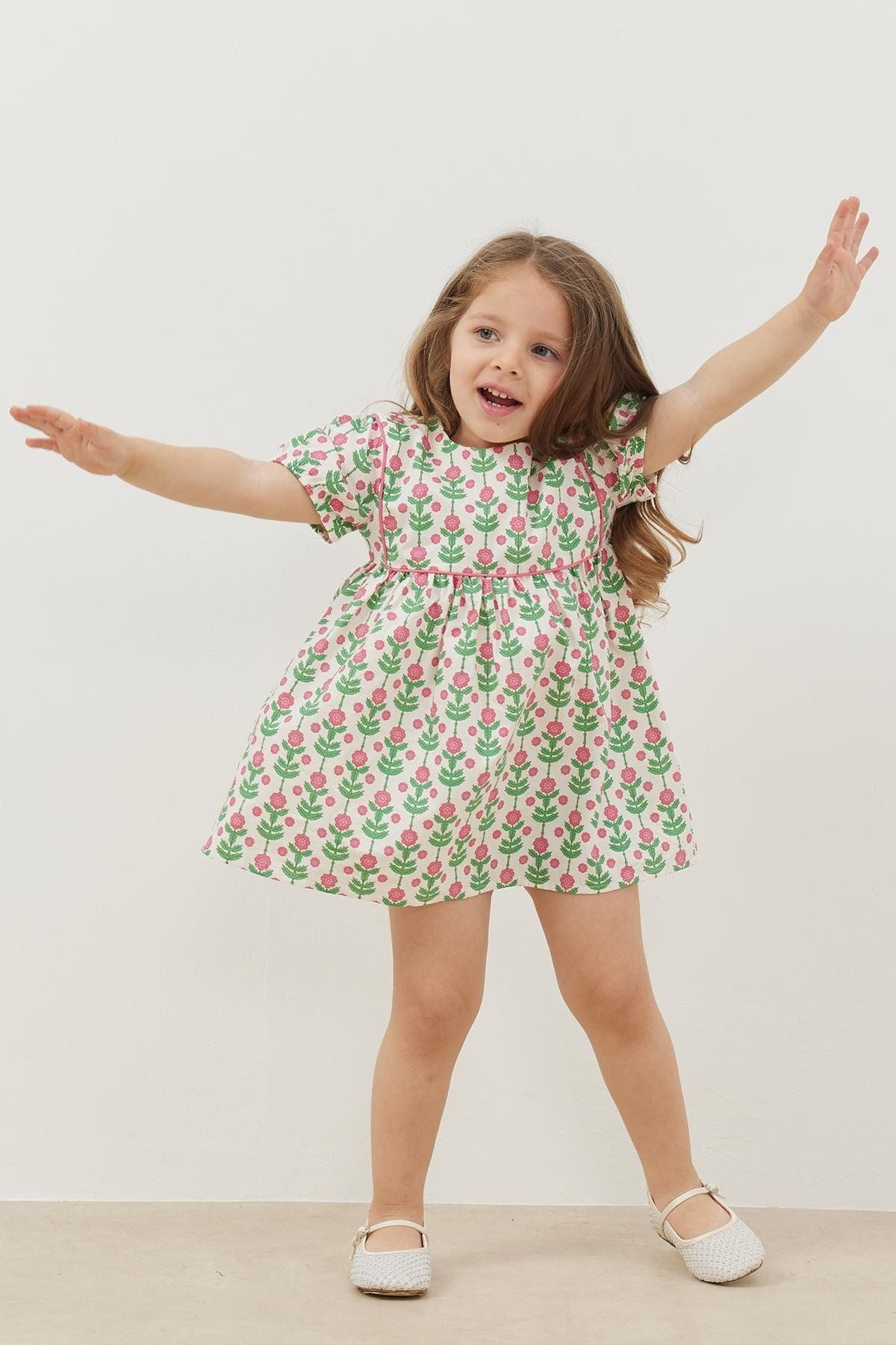 Biyeli Elbise Pembe Çiçekli