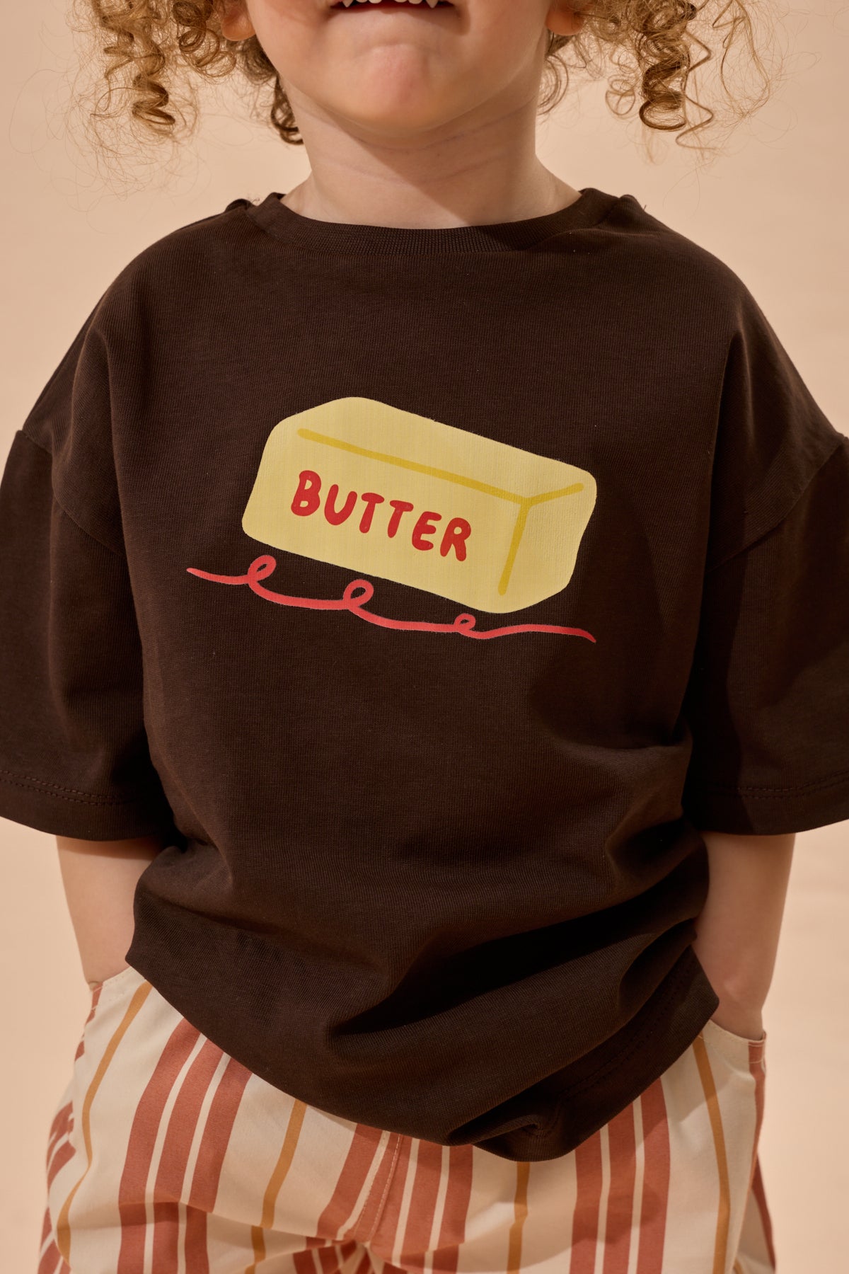 Butter Baskı Oversize Pamuk Tişört Kahverengi