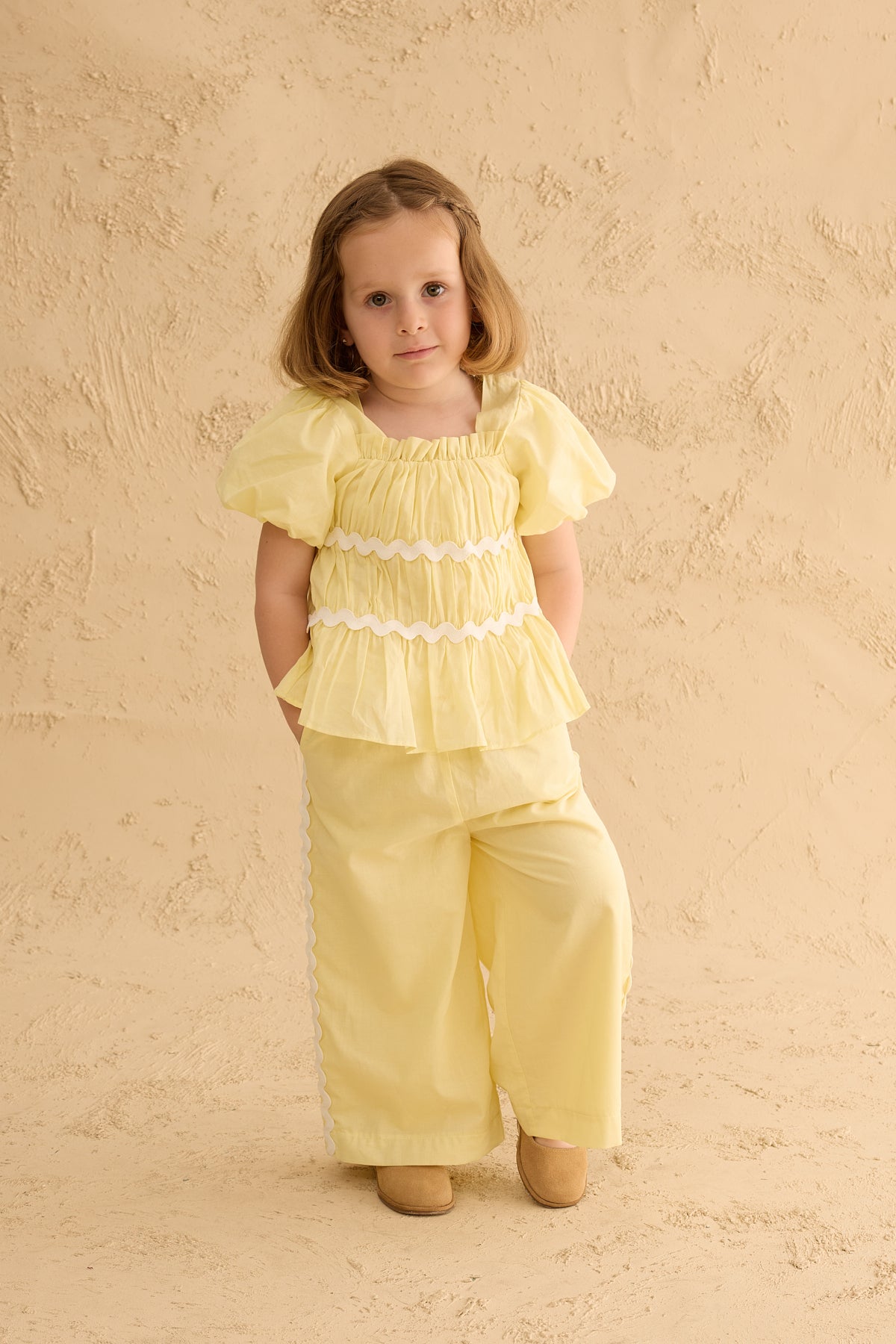 Pleated Cotton Suit Yellow