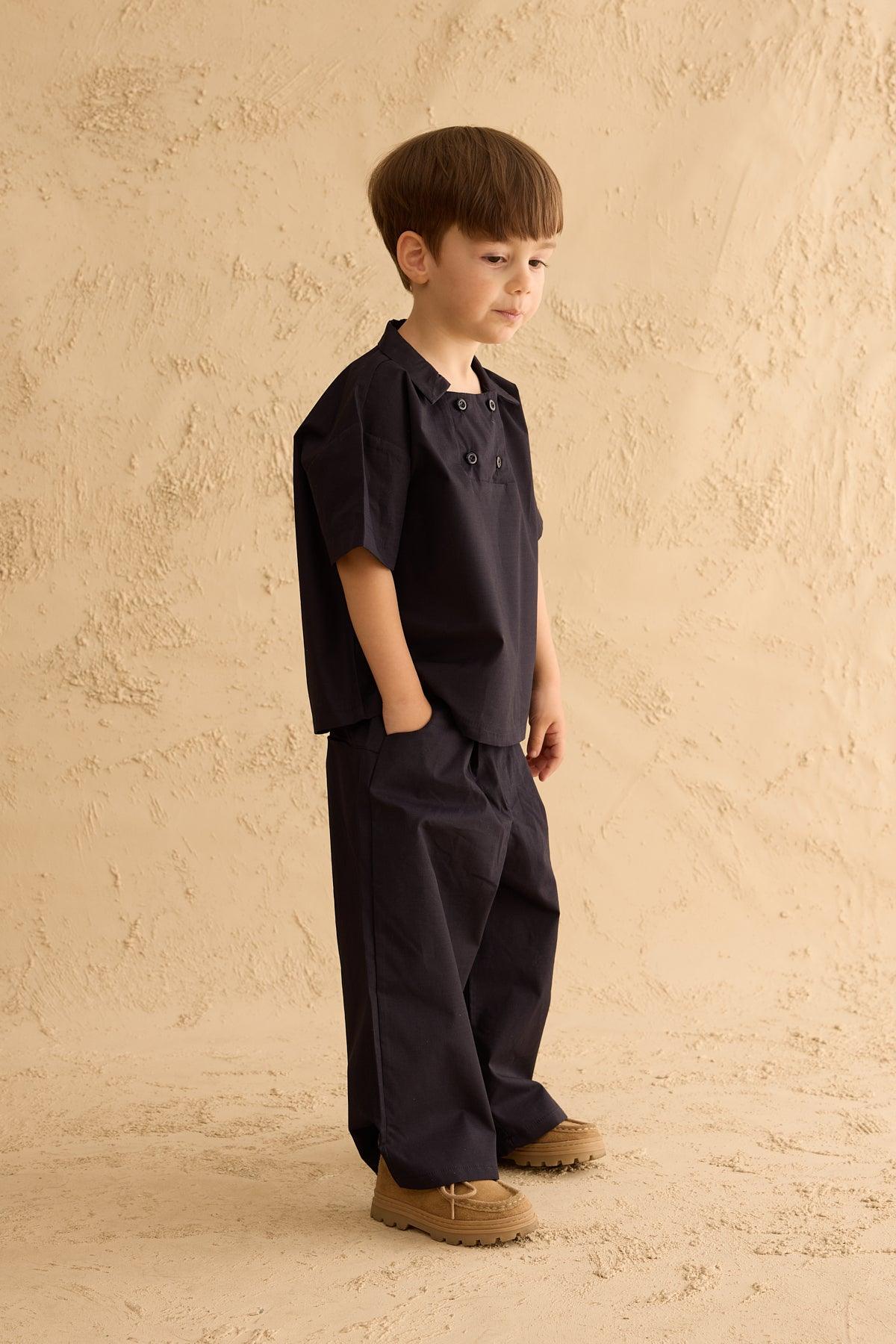 Baggy Trousers with Pocket Details Navy Blue