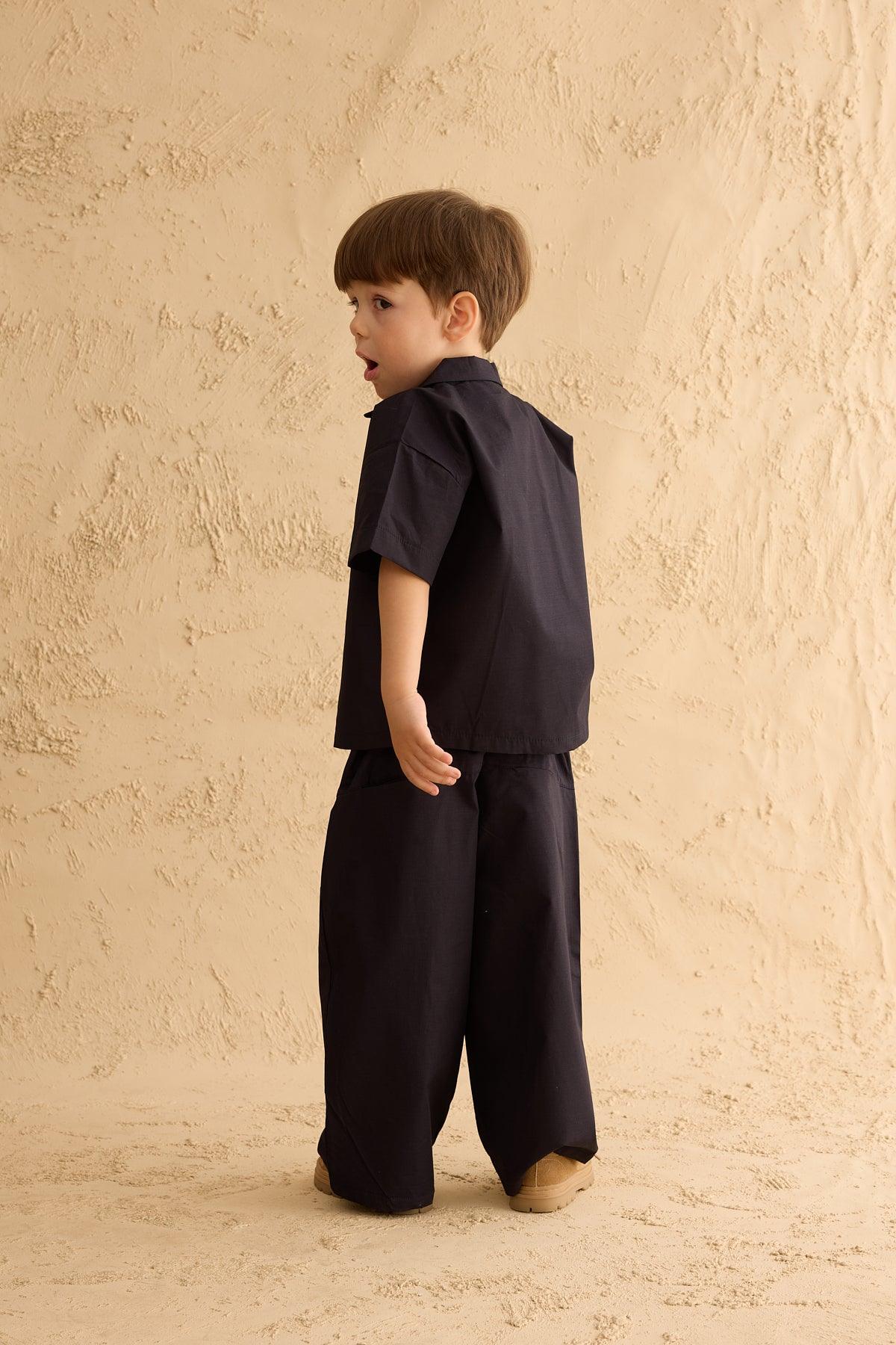 Baggy Trousers with Pocket Details Navy Blue