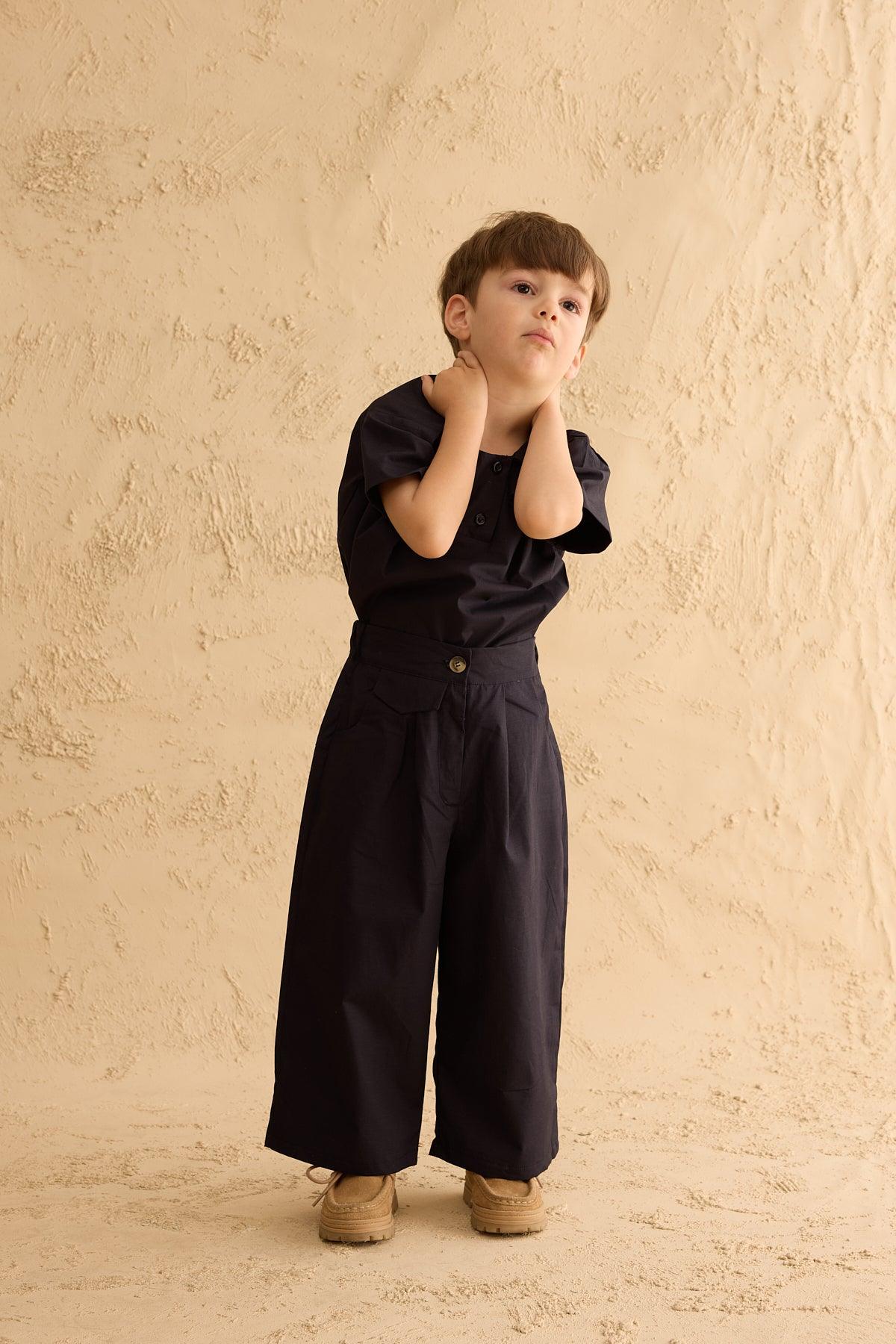 Baggy Trousers with Pocket Details Navy Blue