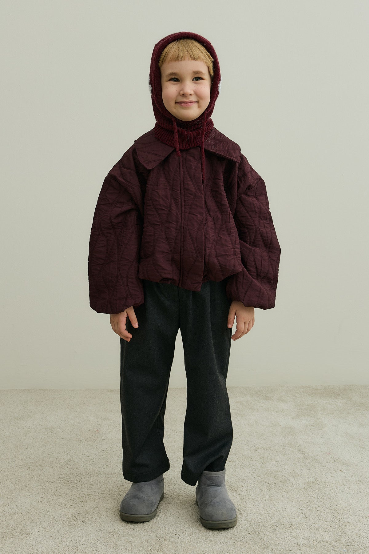 Çiçek Örgülü Balaclava Bere Bordo