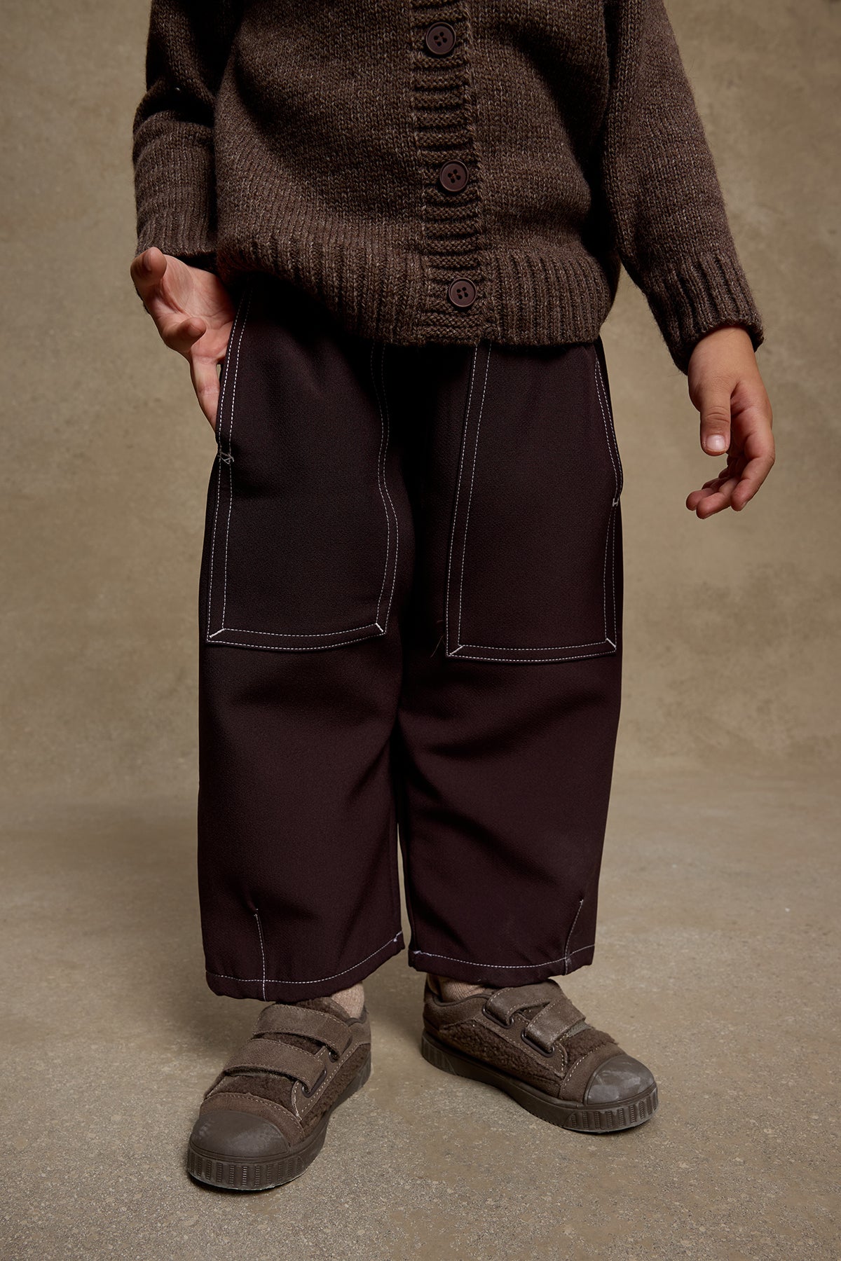 Double Needle Children's Trousers Brown