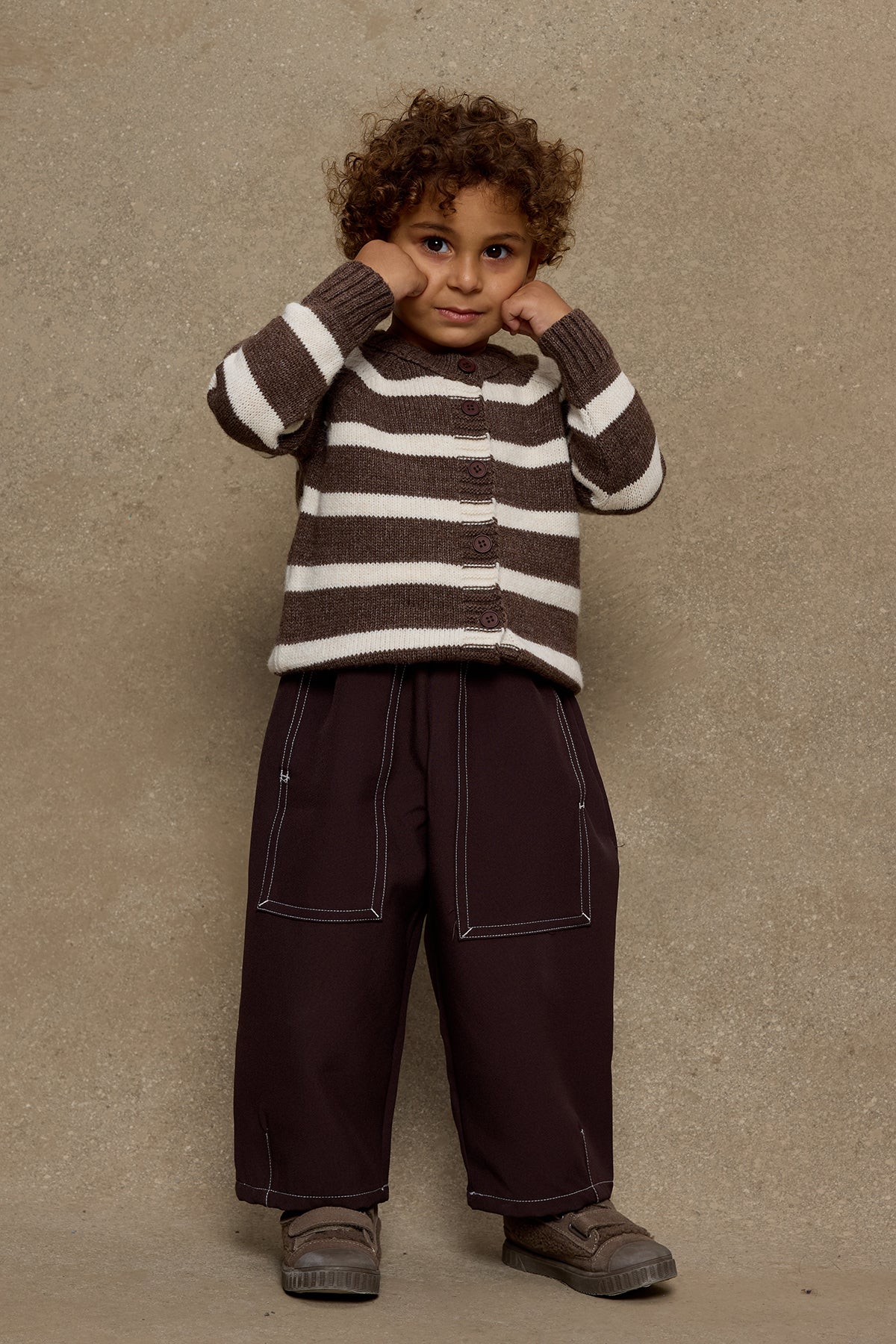 Double Needle Children's Trousers Brown