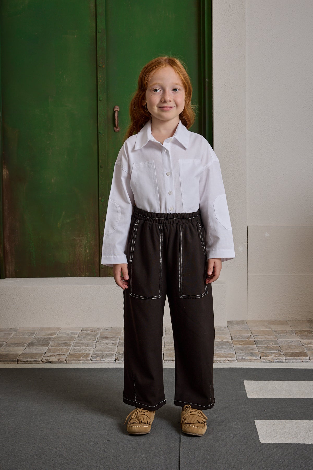 Double Needle Children's Trousers Brown