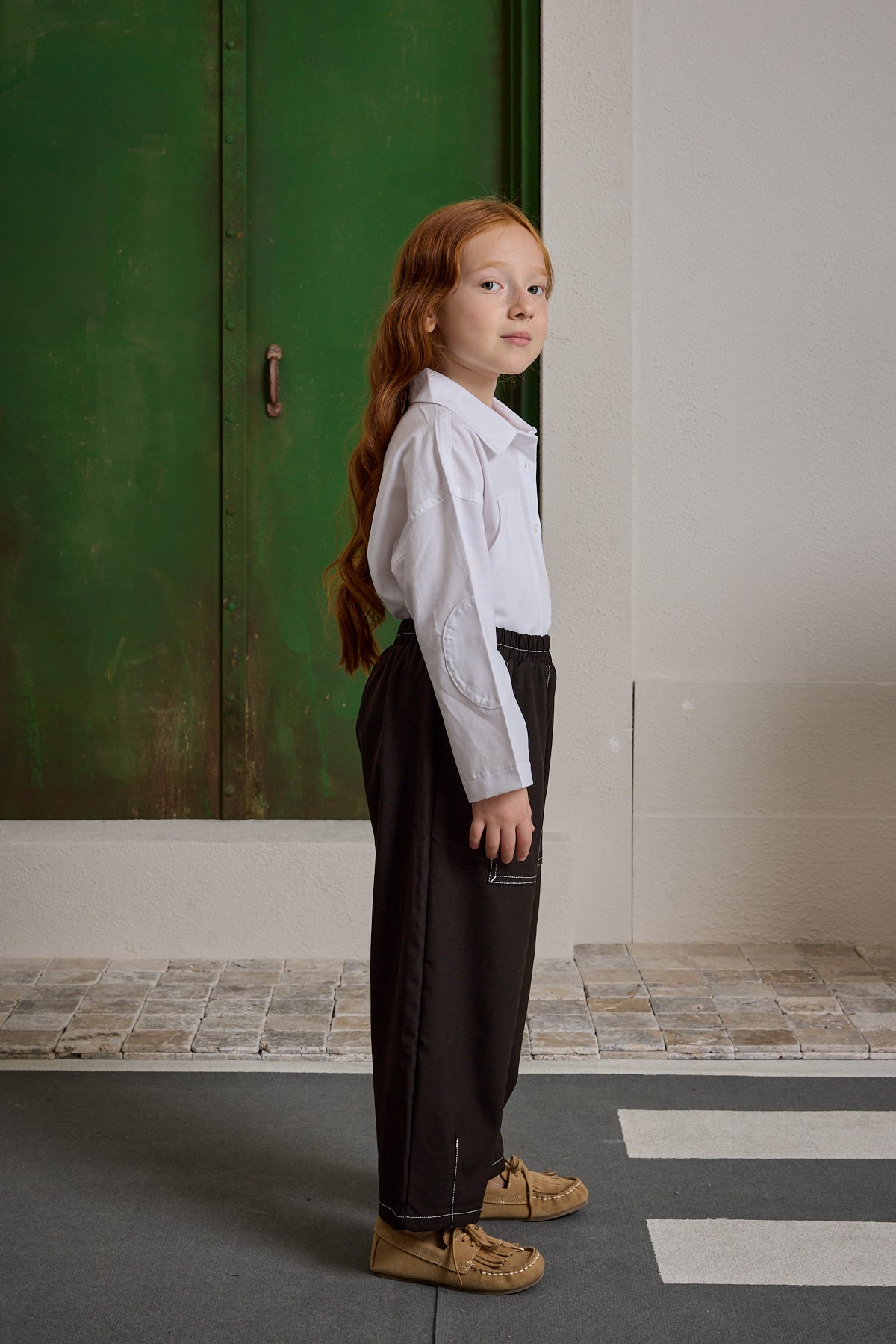 Double Needle Children's Trousers Brown