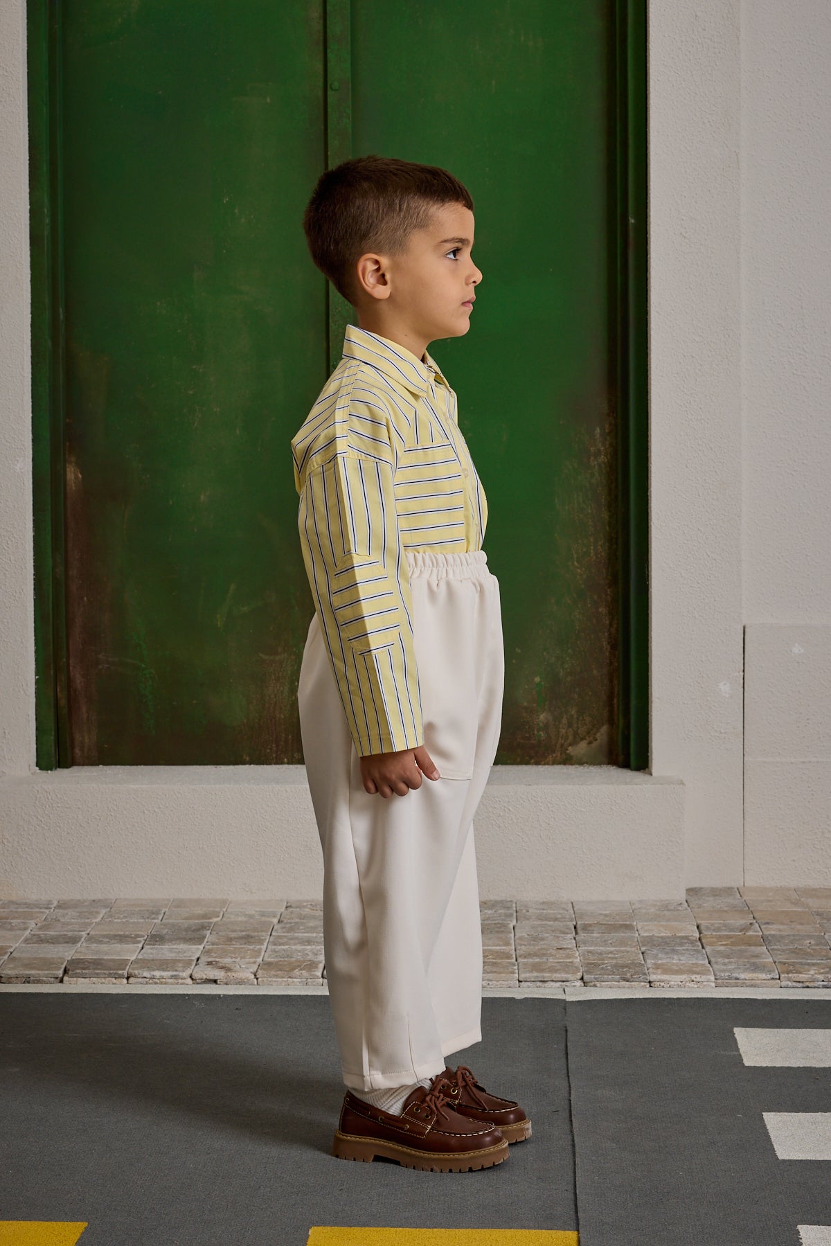 Double Needle Children's Trousers Cream