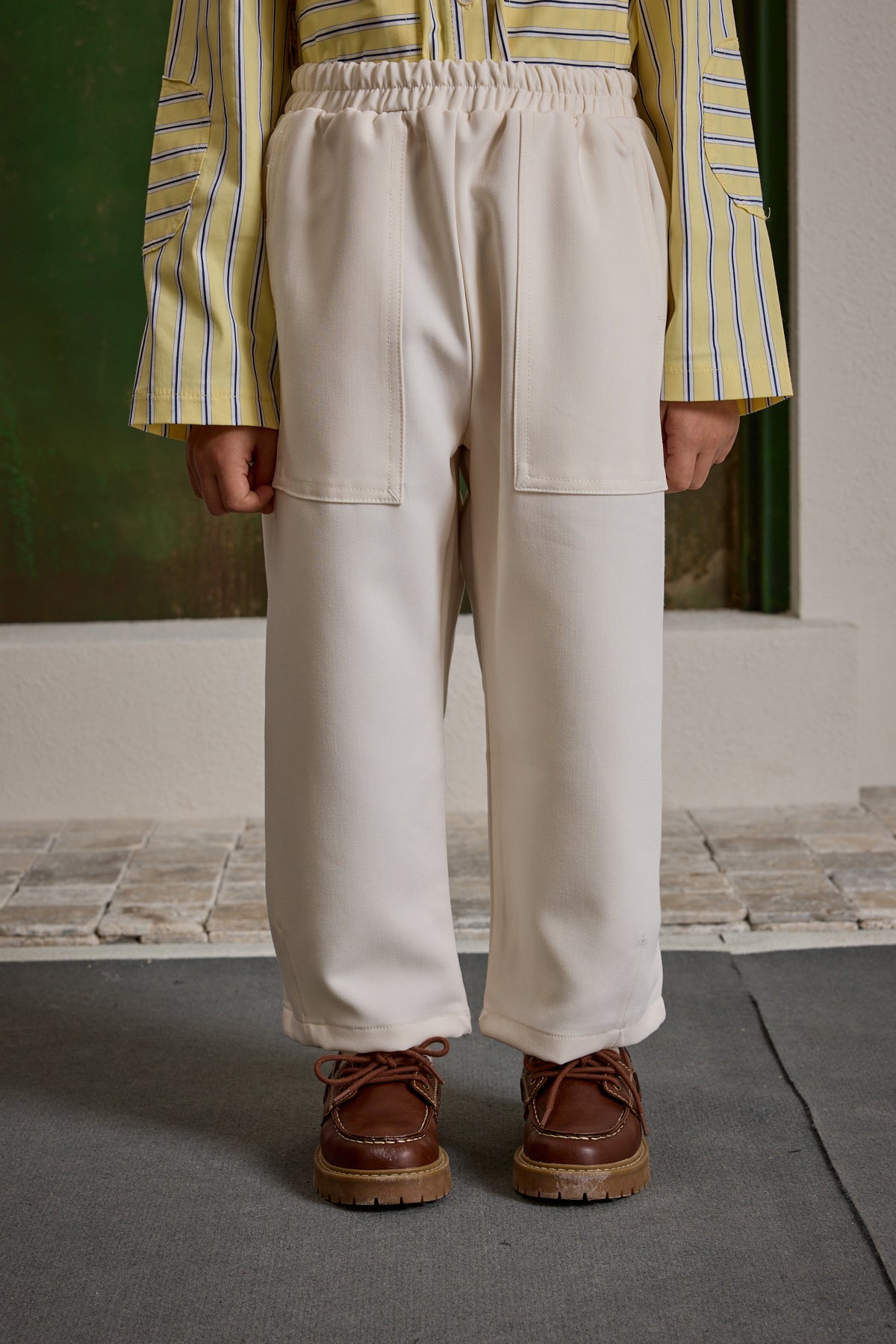 Double Needle Children's Trousers Cream