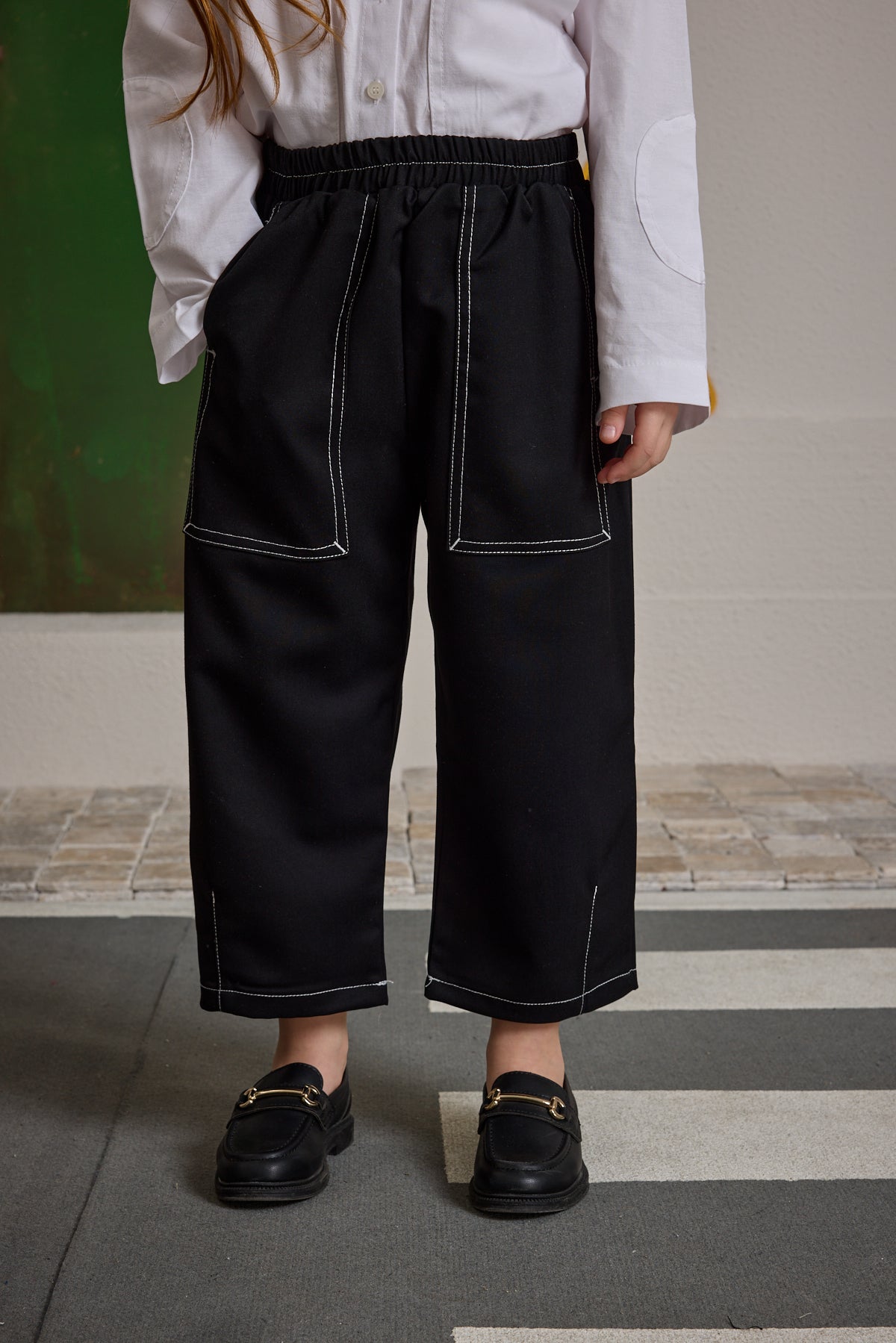 Double Needle Kids Trousers Black