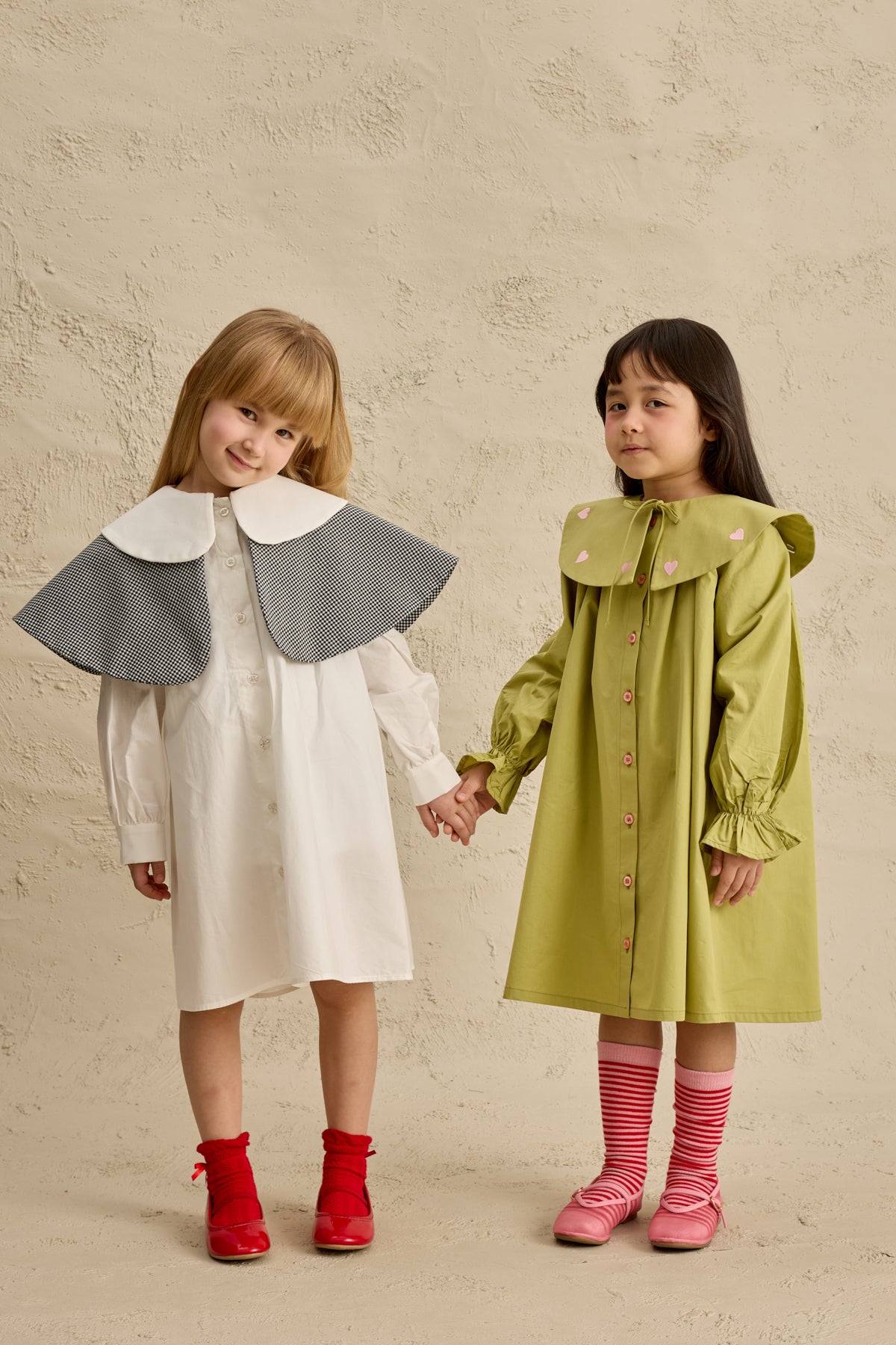 Çift Pötikare Yakalı Elbise Ekru