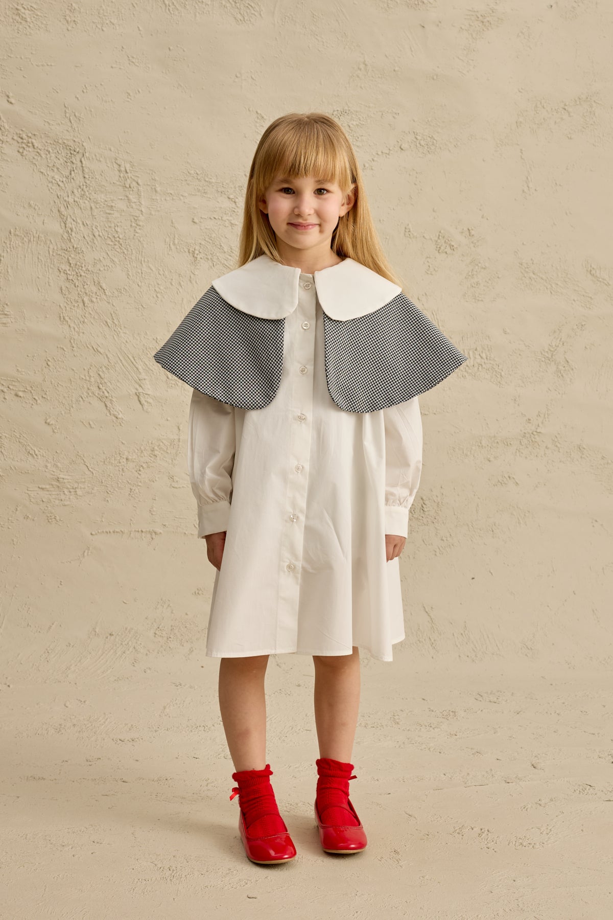 Çift Pötikare Yakalı Elbise Ekru