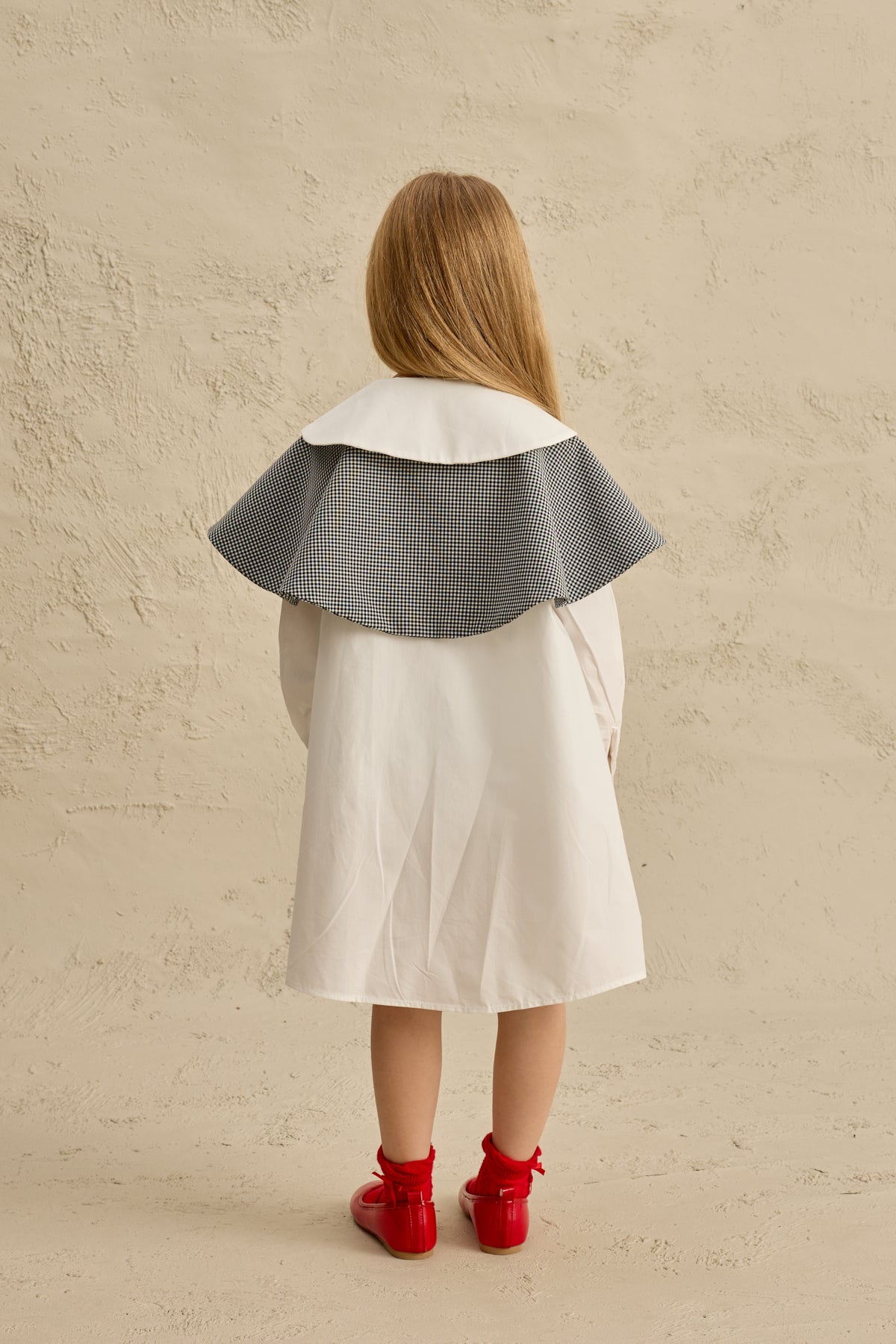 Çift Pötikare Yakalı Elbise Ekru