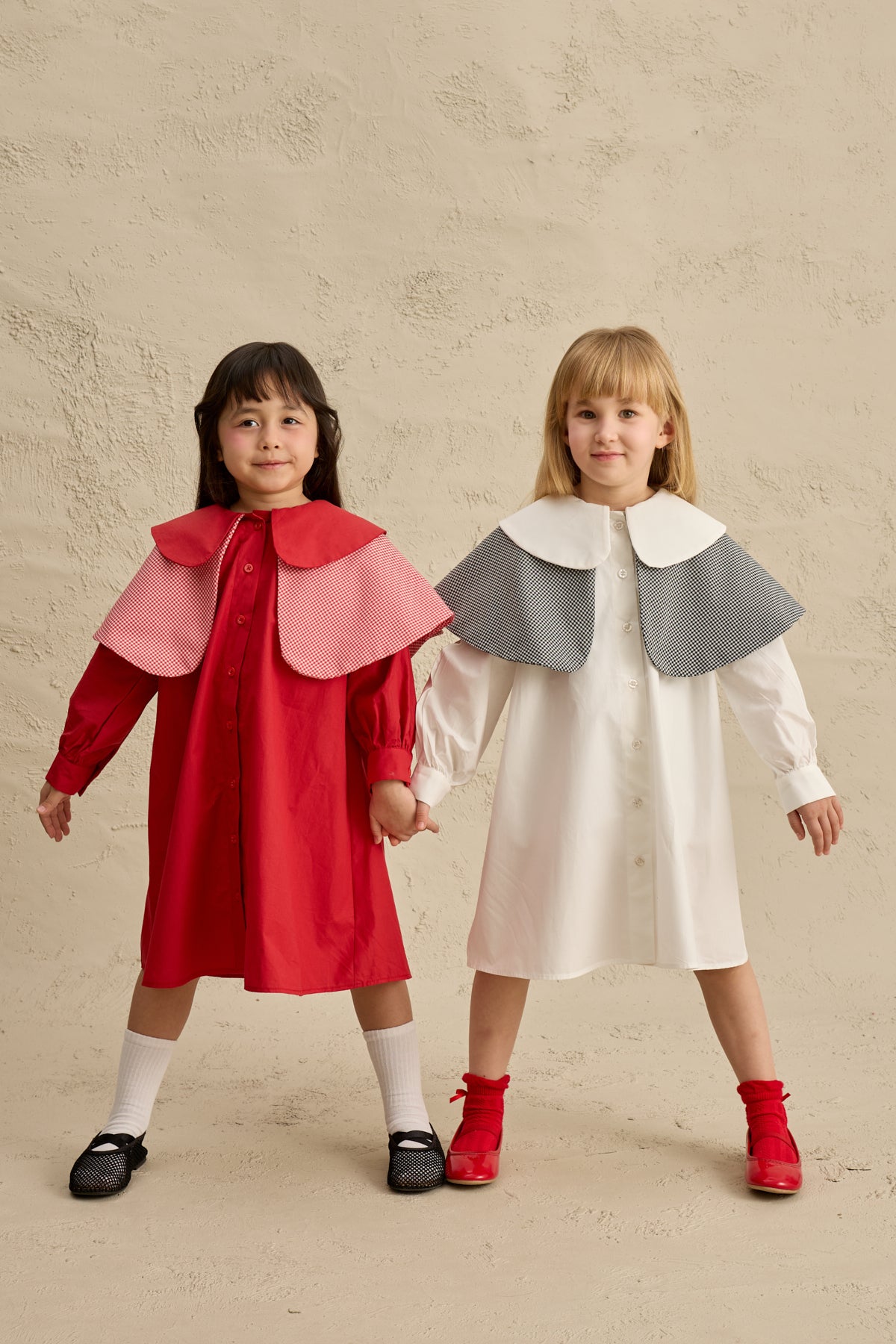 Çift Pötikare Yakalı Elbise Ekru