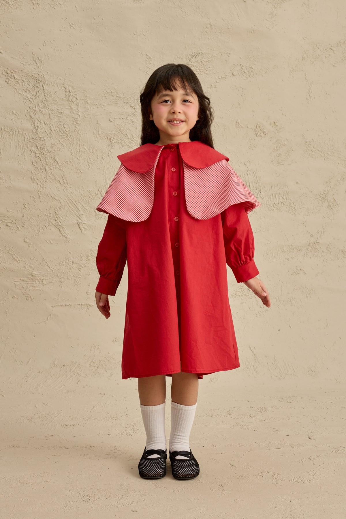 Çift Pötikare Yakalı Elbise Kırmızı