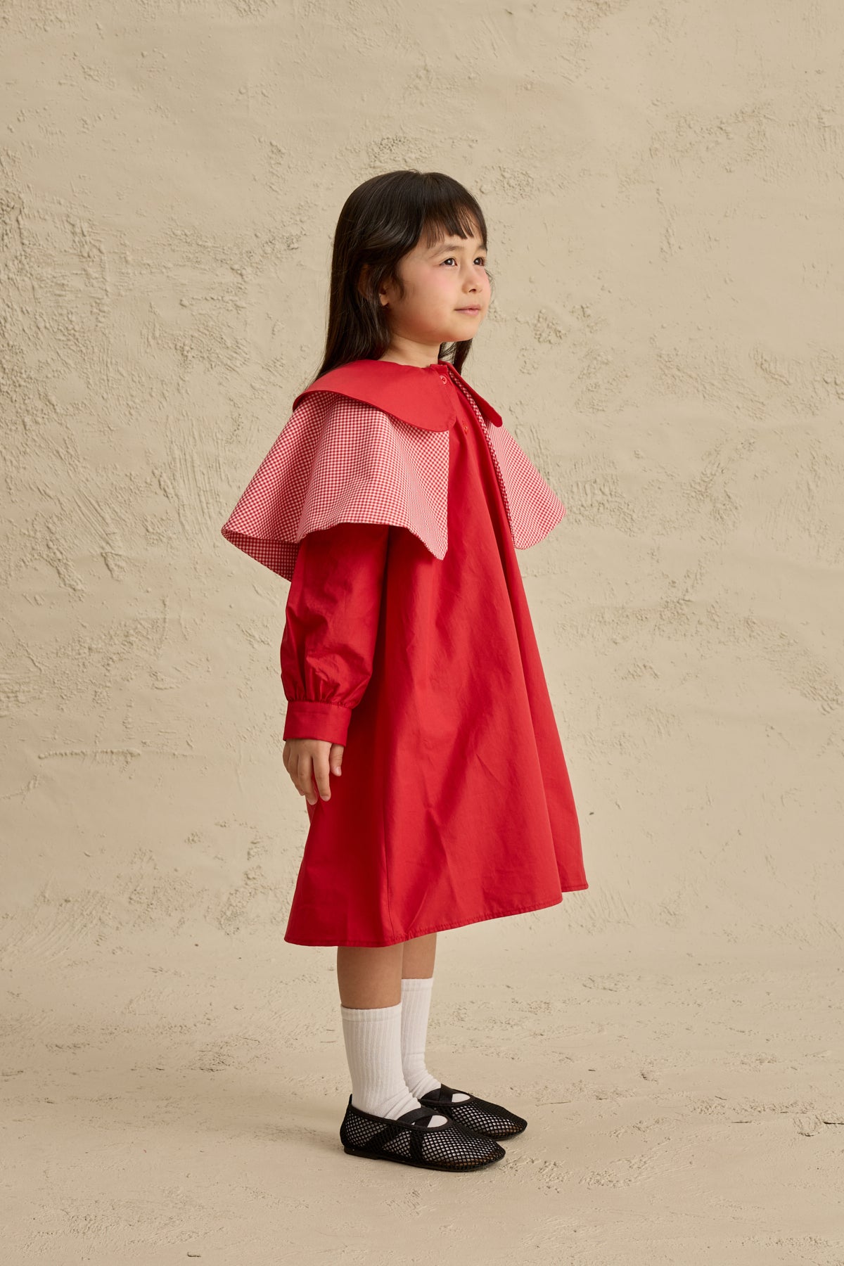 Çift Pötikare Yakalı Elbise Kırmızı