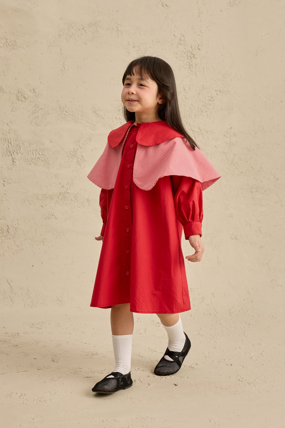 Çift Pötikare Yakalı Elbise Kırmızı