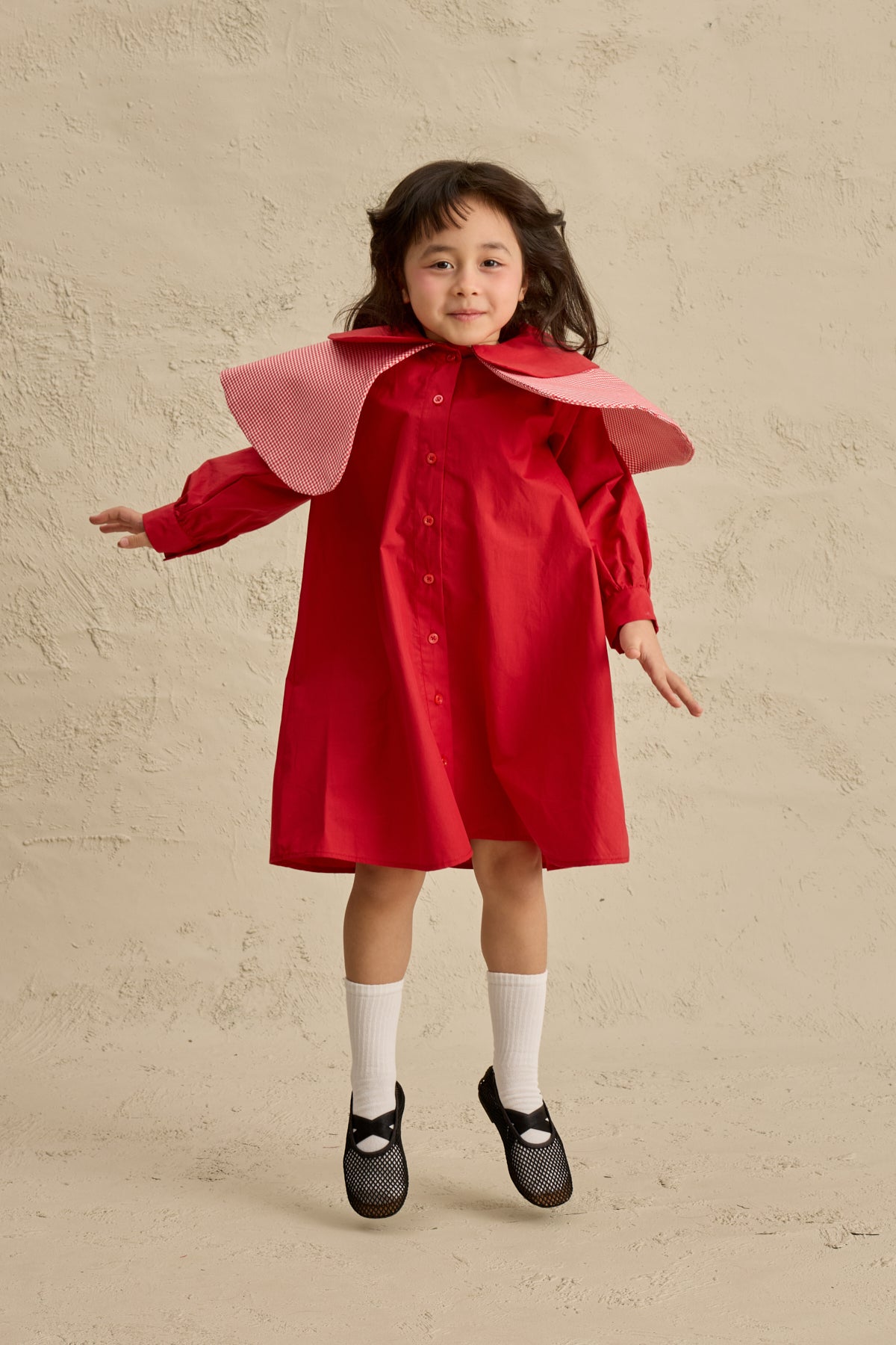 Çift Pötikare Yakalı Elbise Kırmızı