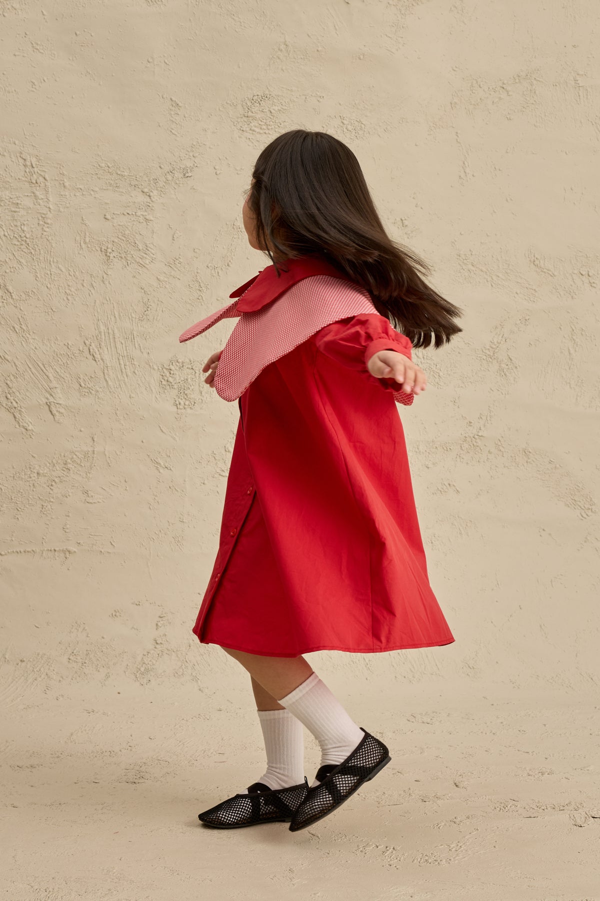 Çift Pötikare Yakalı Elbise Kırmızı