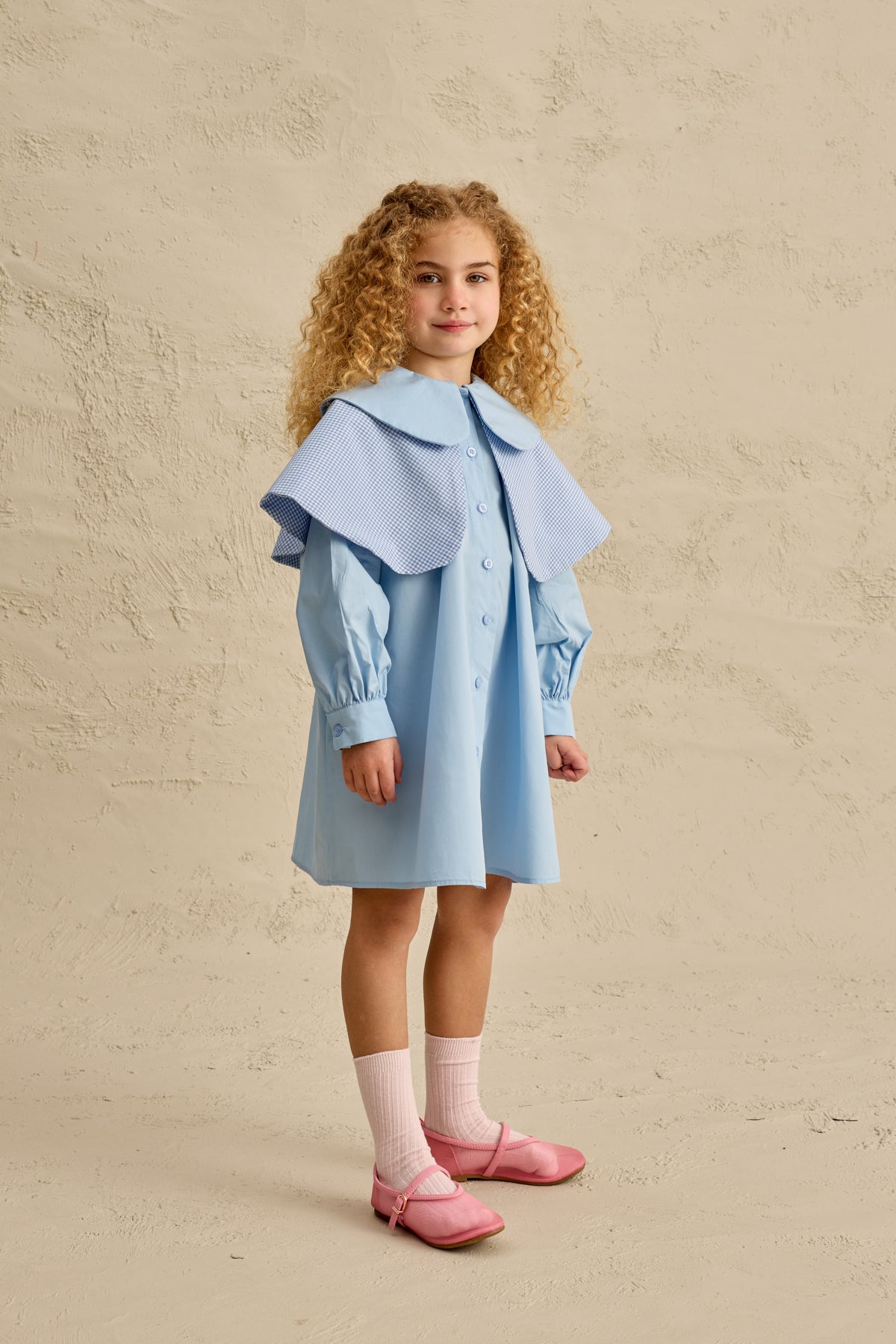 Çift Pötikare Yakalı Elbise Mavi