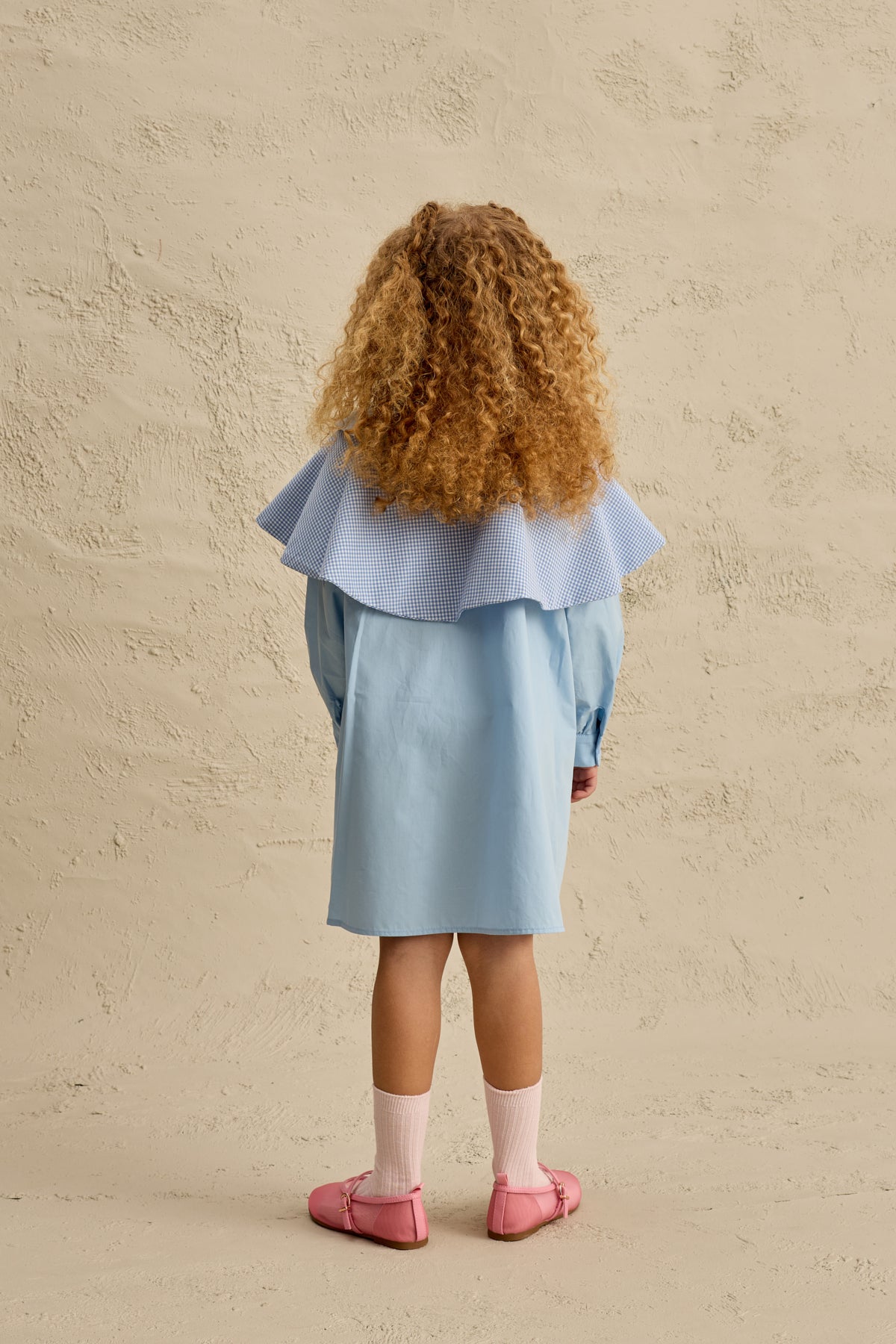 Çift Pötikare Yakalı Elbise Mavi