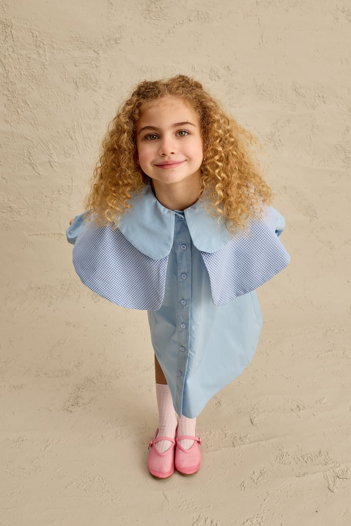 Çift Pötikare Yakalı Elbise Mavi