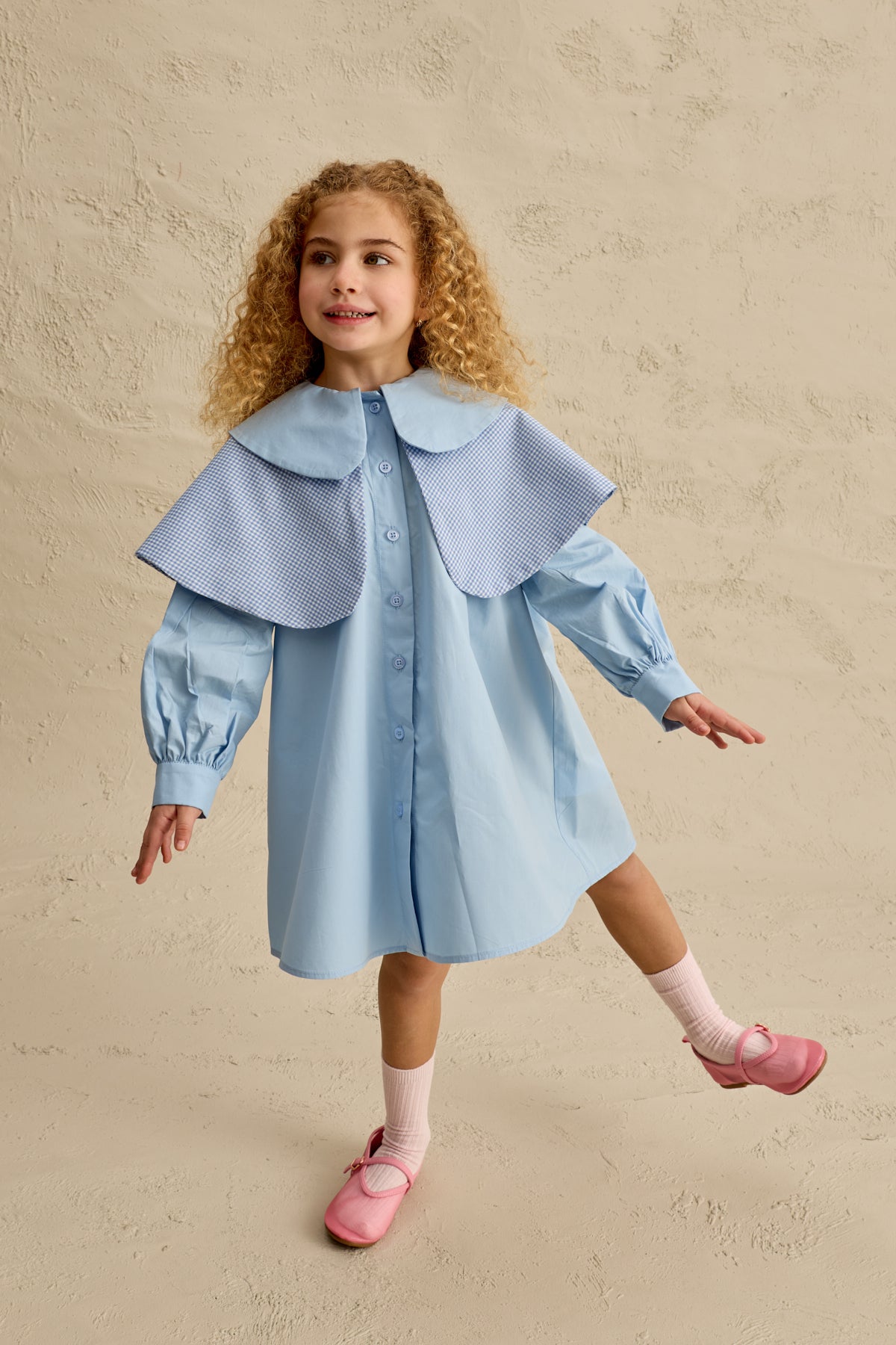 Çift Pötikare Yakalı Elbise Mavi