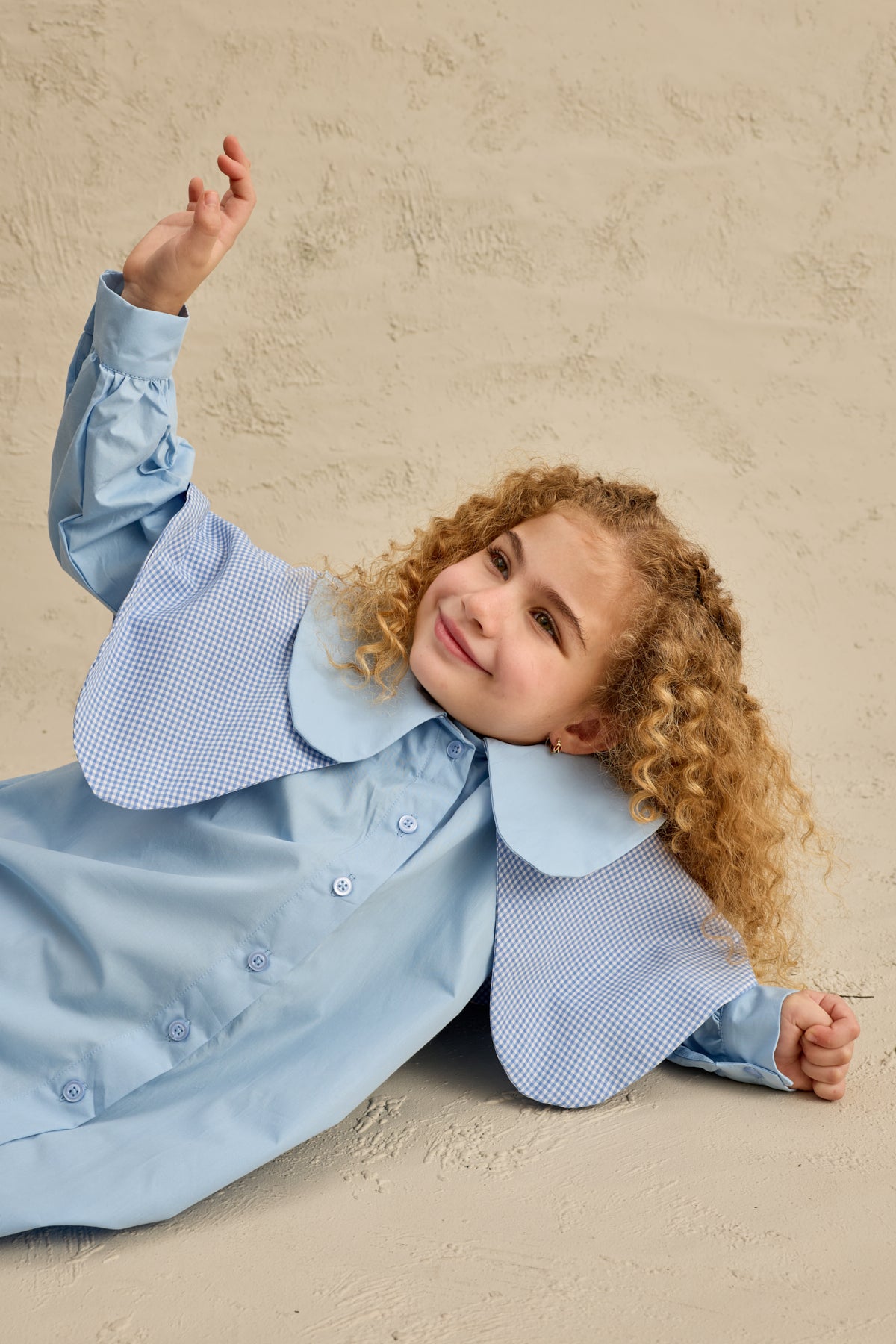 Çift Pötikare Yakalı Elbise Mavi