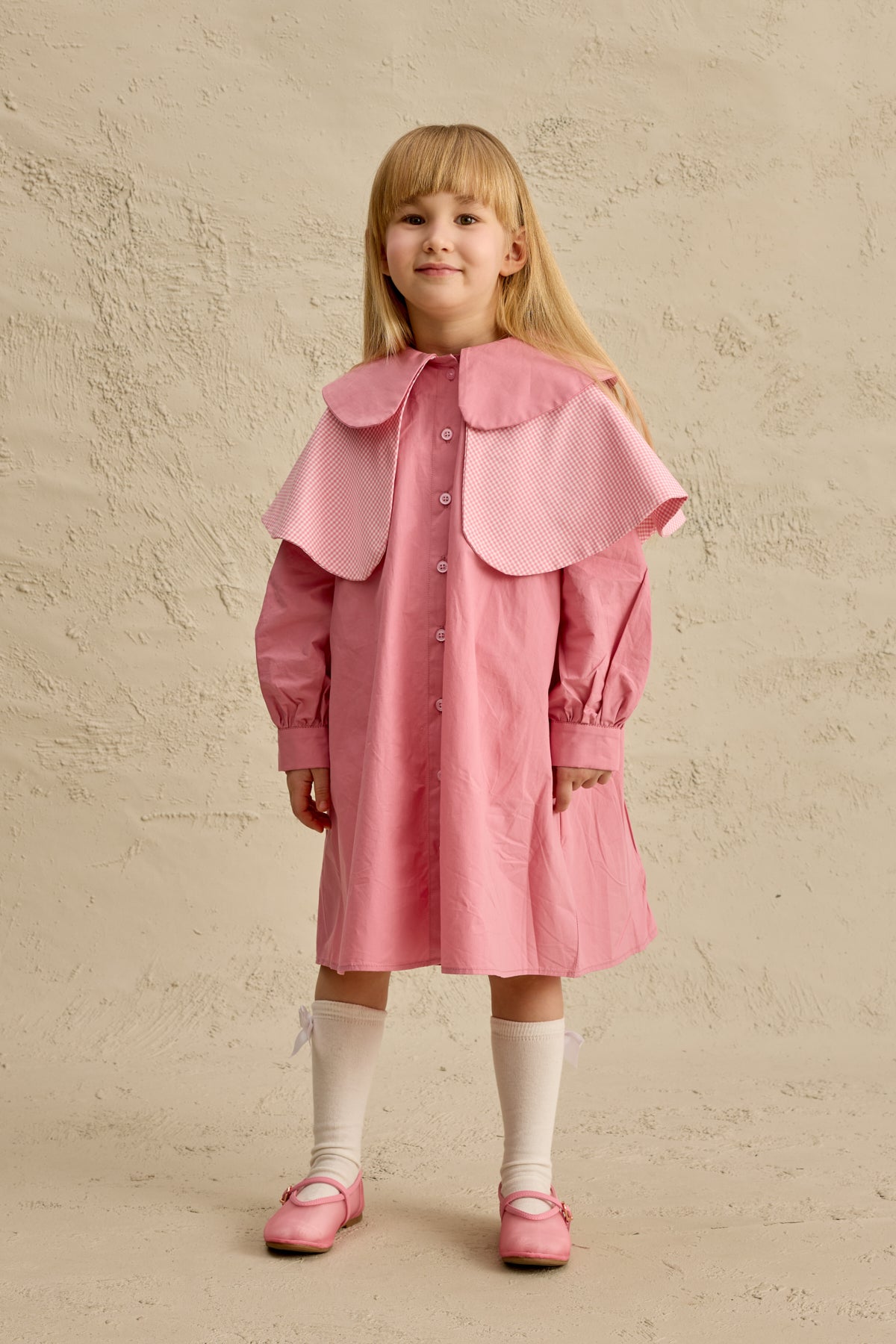 Çift Pötikare Yakalı Elbise Pembe